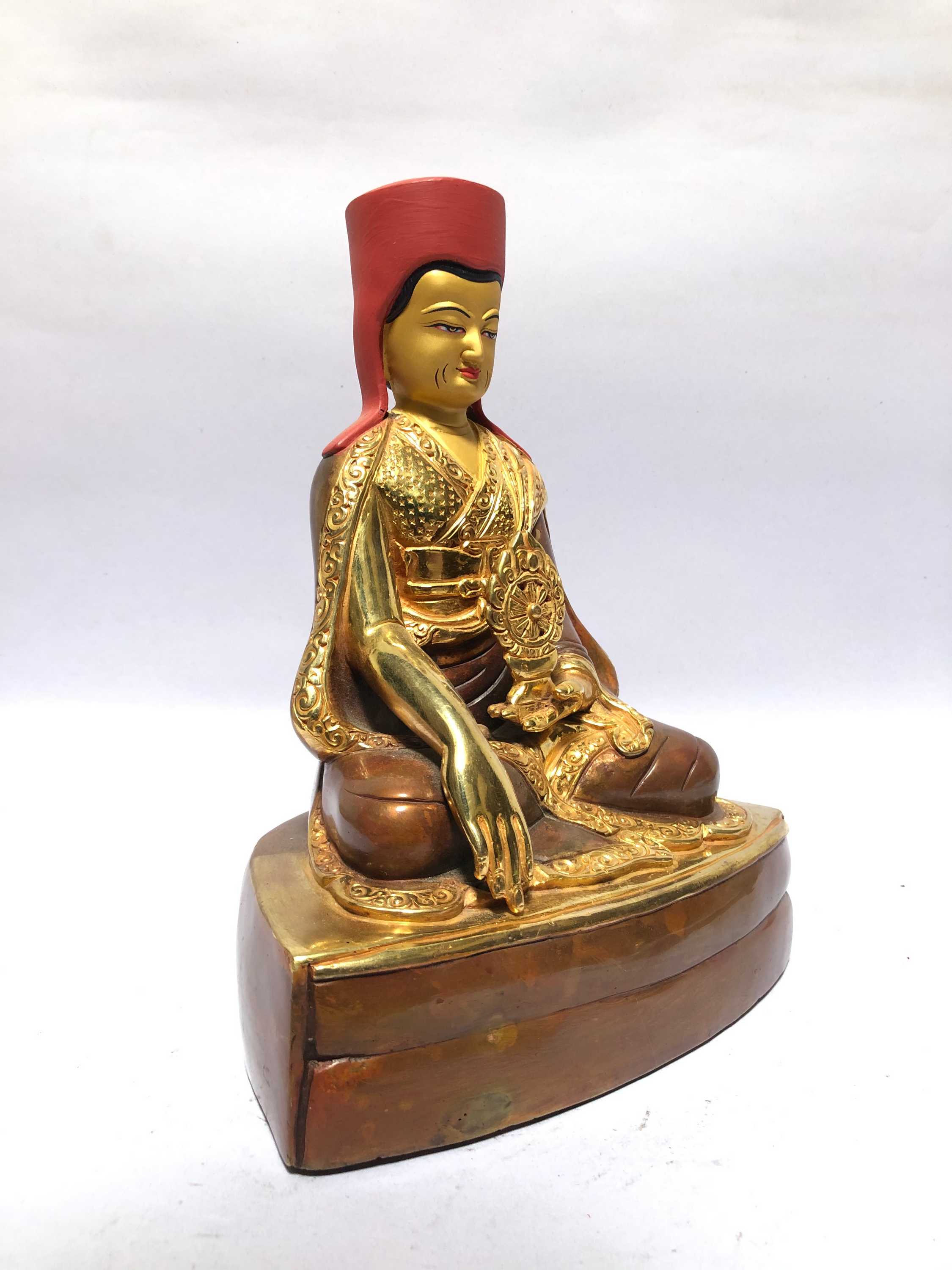 monastery Quality Statue Of Gampopa partly Gold Plated, painted Face