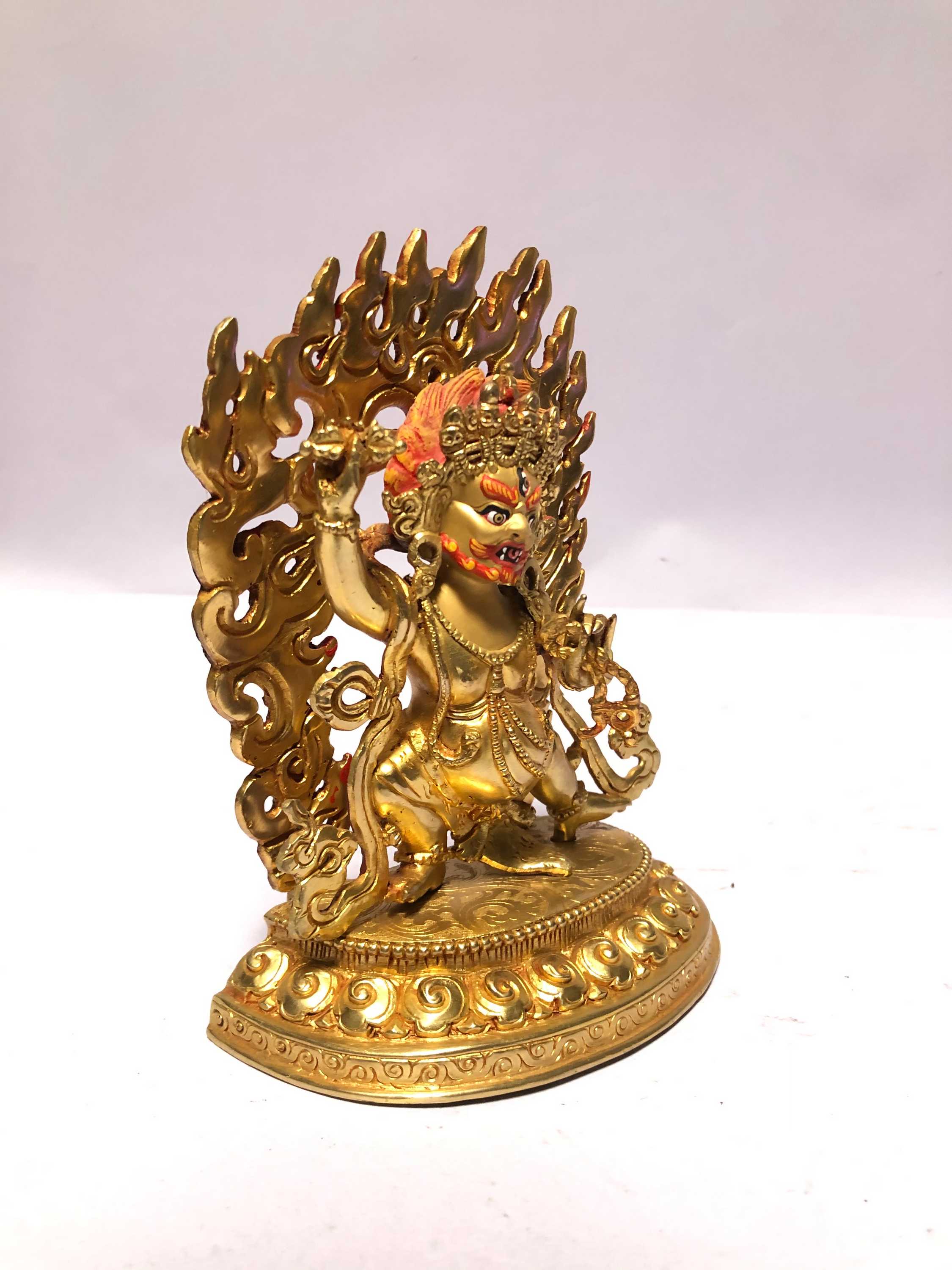 monastery Quality Buddhist Statue Of Vajrapani chana Dorje, full Fire Gold Plated, painted Face