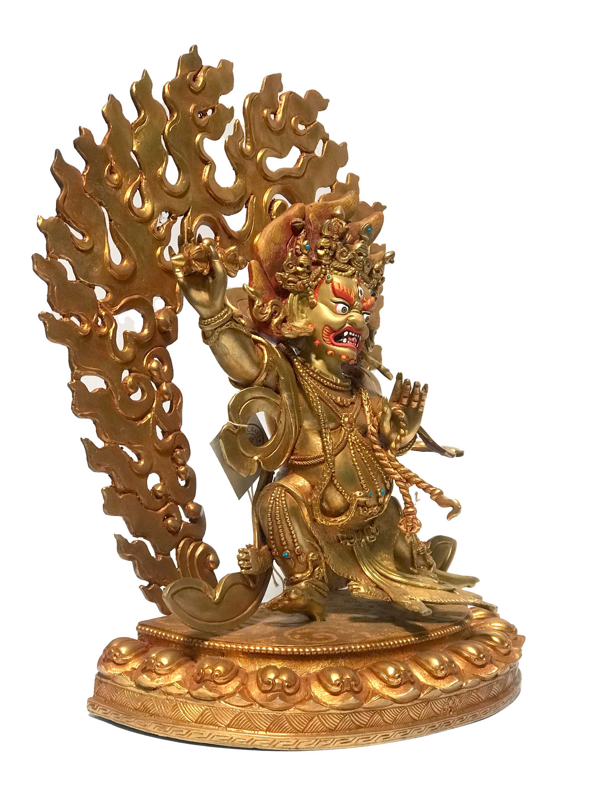 monastery Quality Statue Of Vajrapani chana Dorje, fire Gold Plated, With painted Face