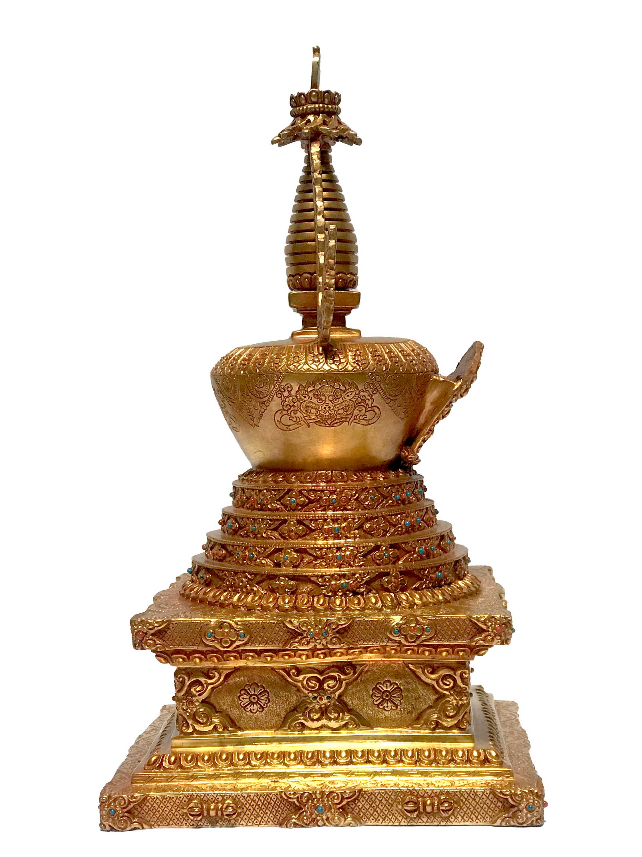 monastery Quality Lotus Stupa Pepung Chorten - Chaitya Of Chiba, fire Gold Plated