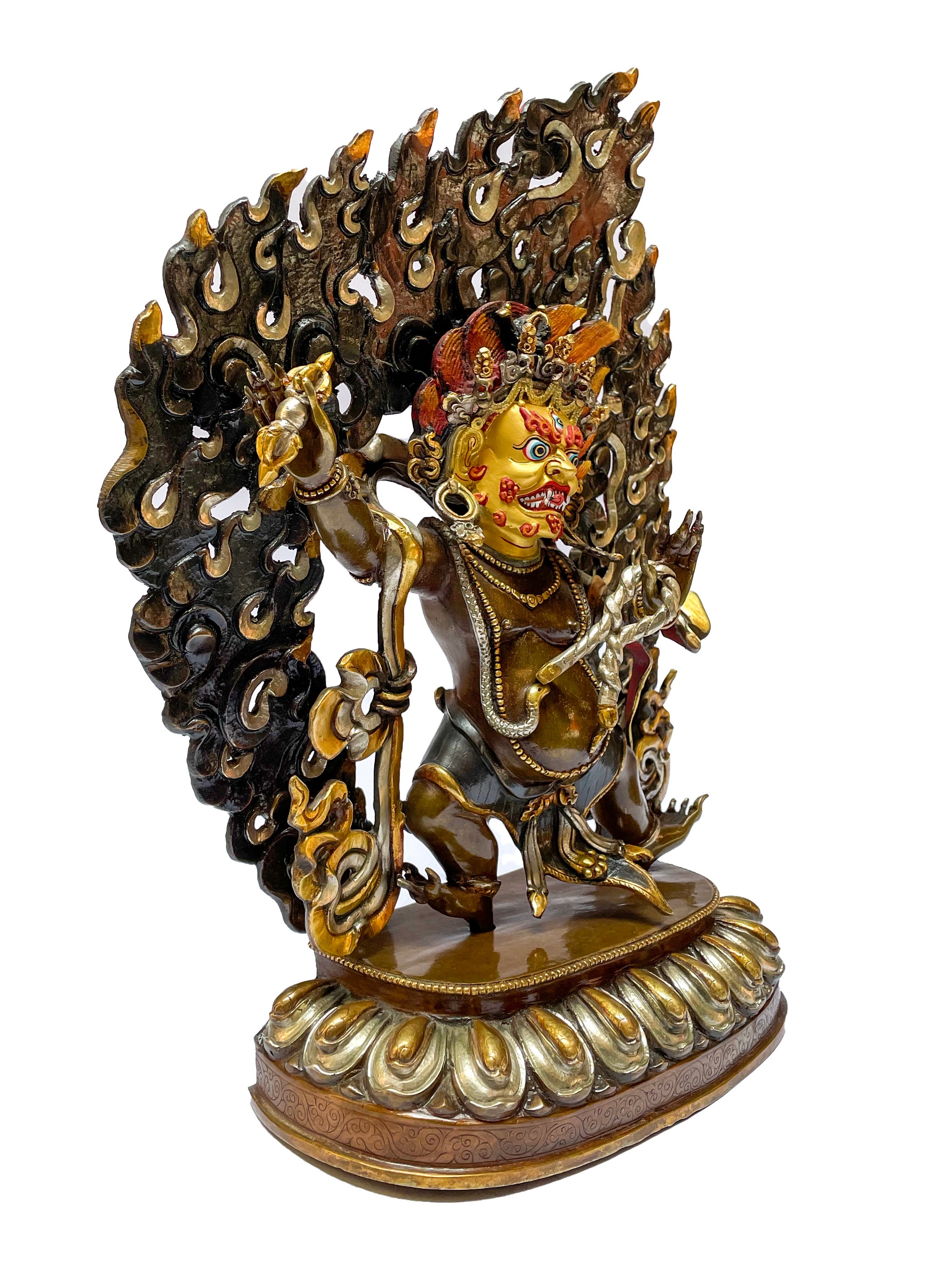 Nepali Statue Of Vajrapani chana Dorje, painted Face, gold And Silver Plated, With Double Color Oxidation.