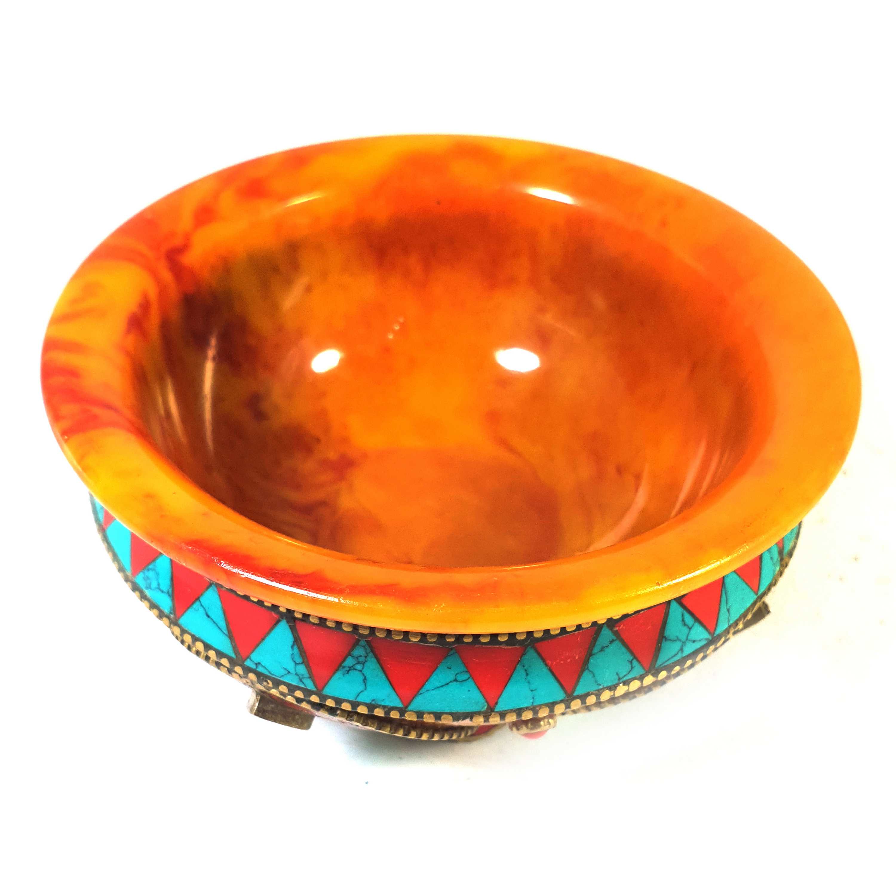 Imitation Amber Offering Bowl With stone And metal Setting
