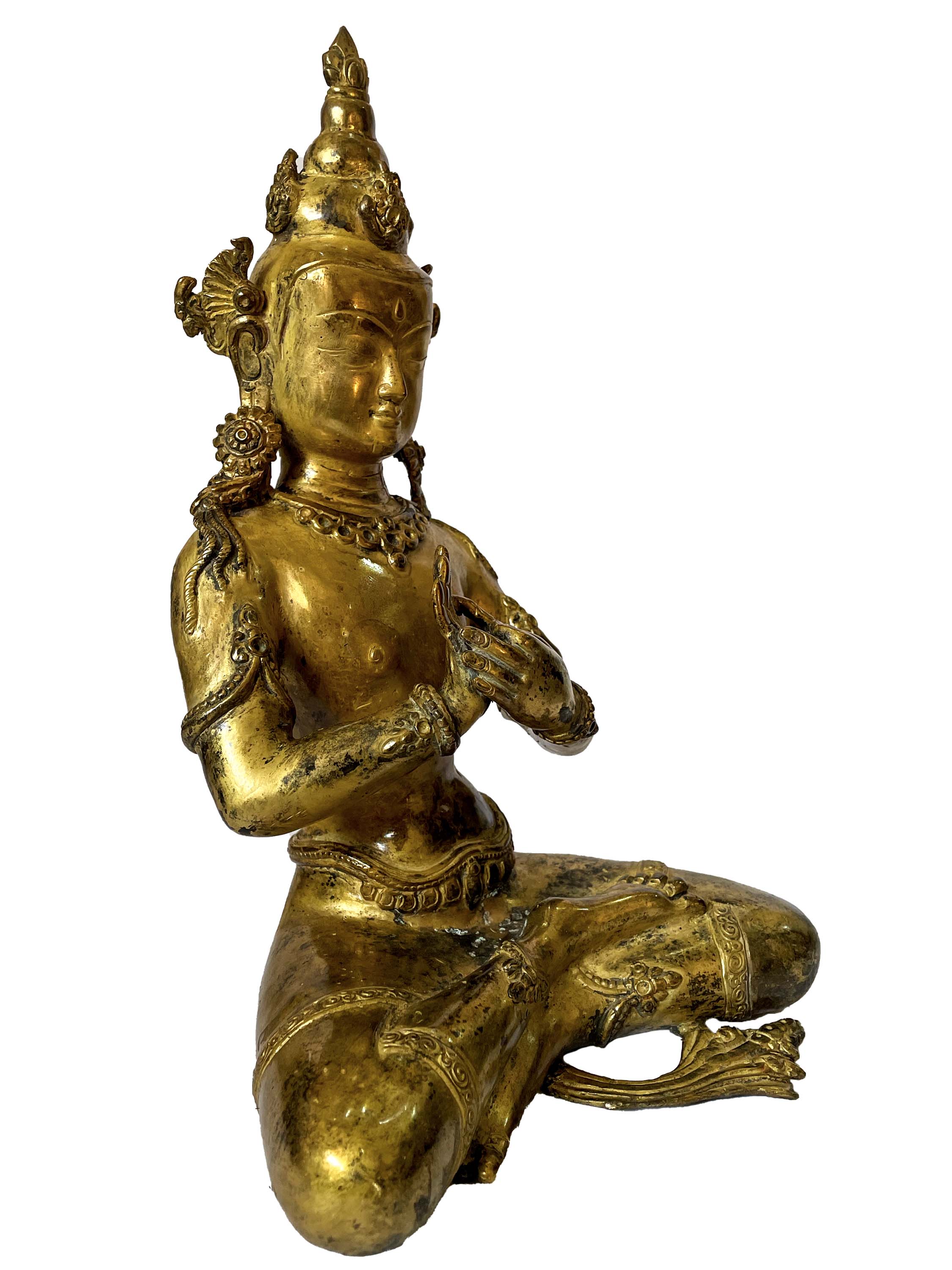 Nepali Statue Of Bodhisattva, copper Gold Plated, antique Finishing