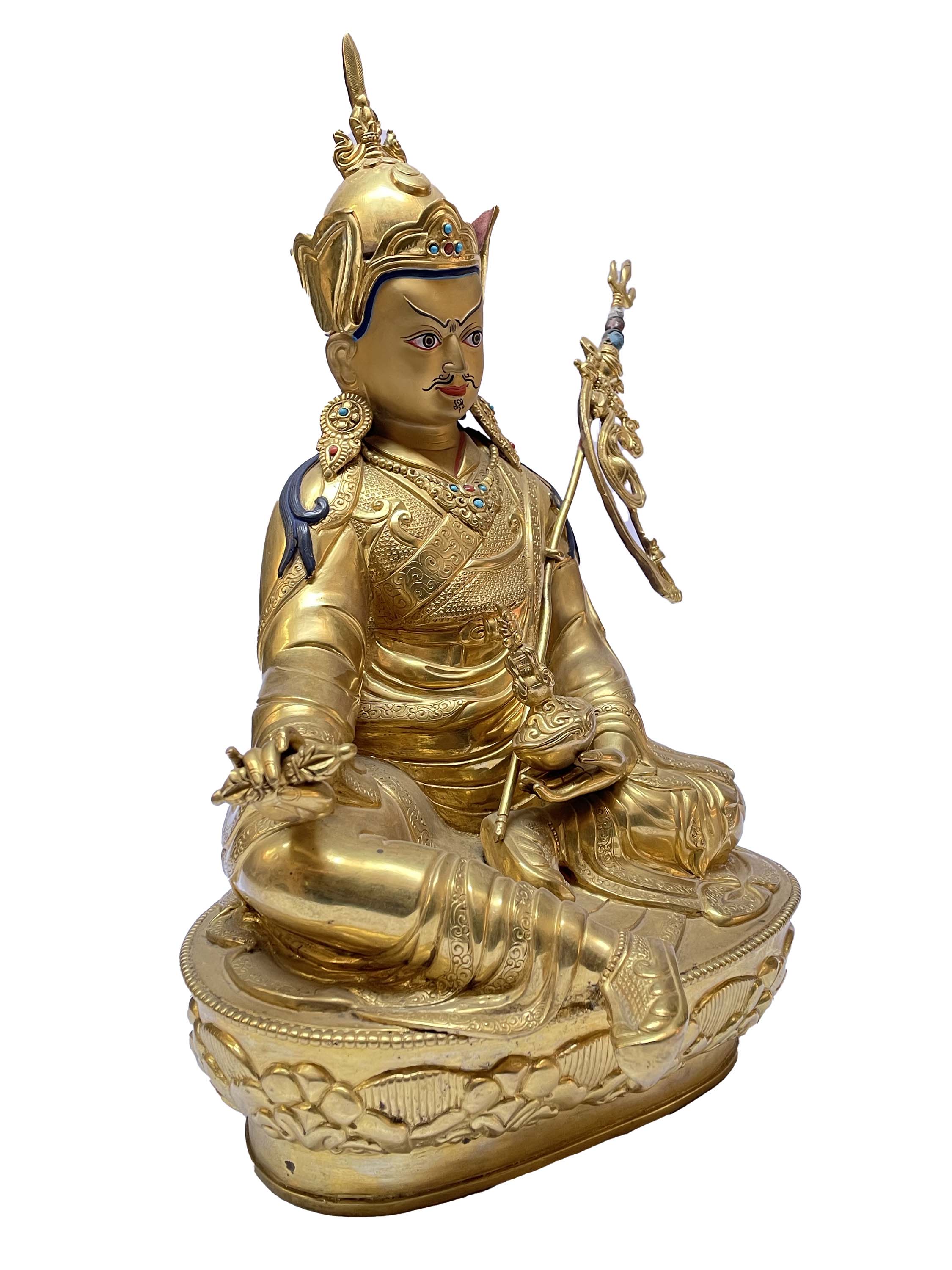 Nepali Statue Of Guru Padmasambhava, full Gold Plated, painted Face