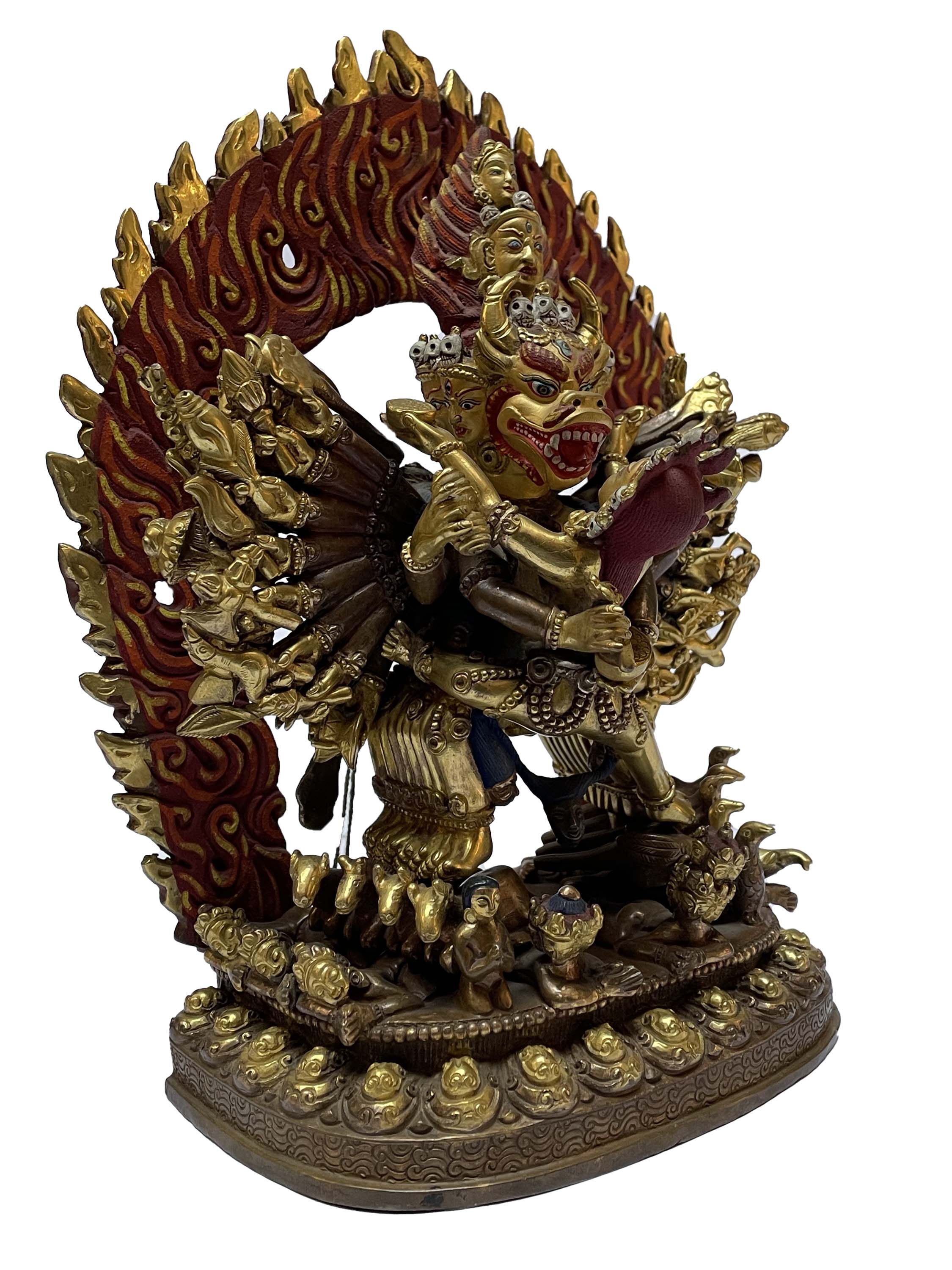 Nepali Statue Of Yamantaka Vajrabhairava- Heruka, partly Gold Plated, painted Face