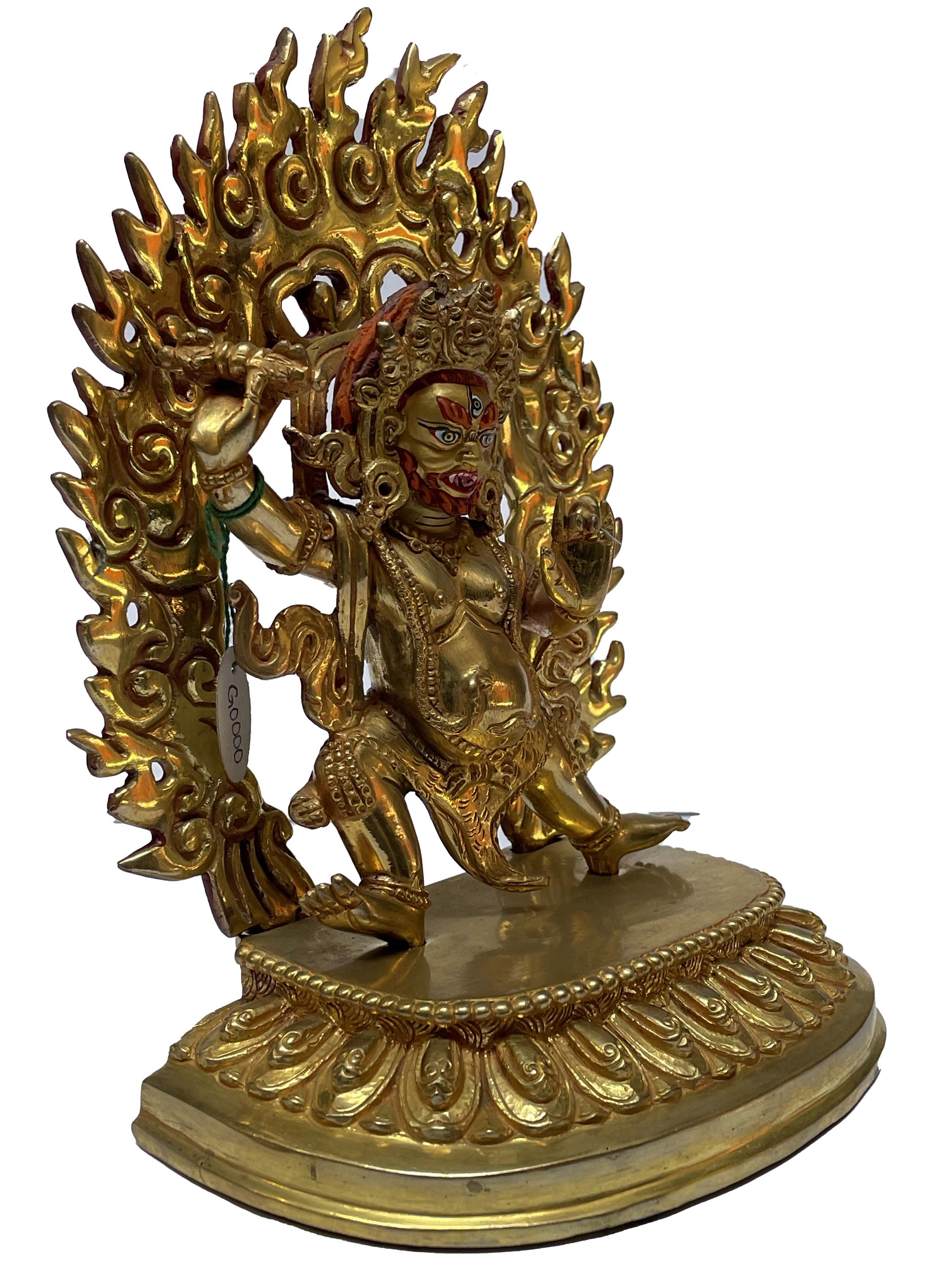 Nepali Statue Of Vajrapani chana Dorje, full Gold Plated, painted Face