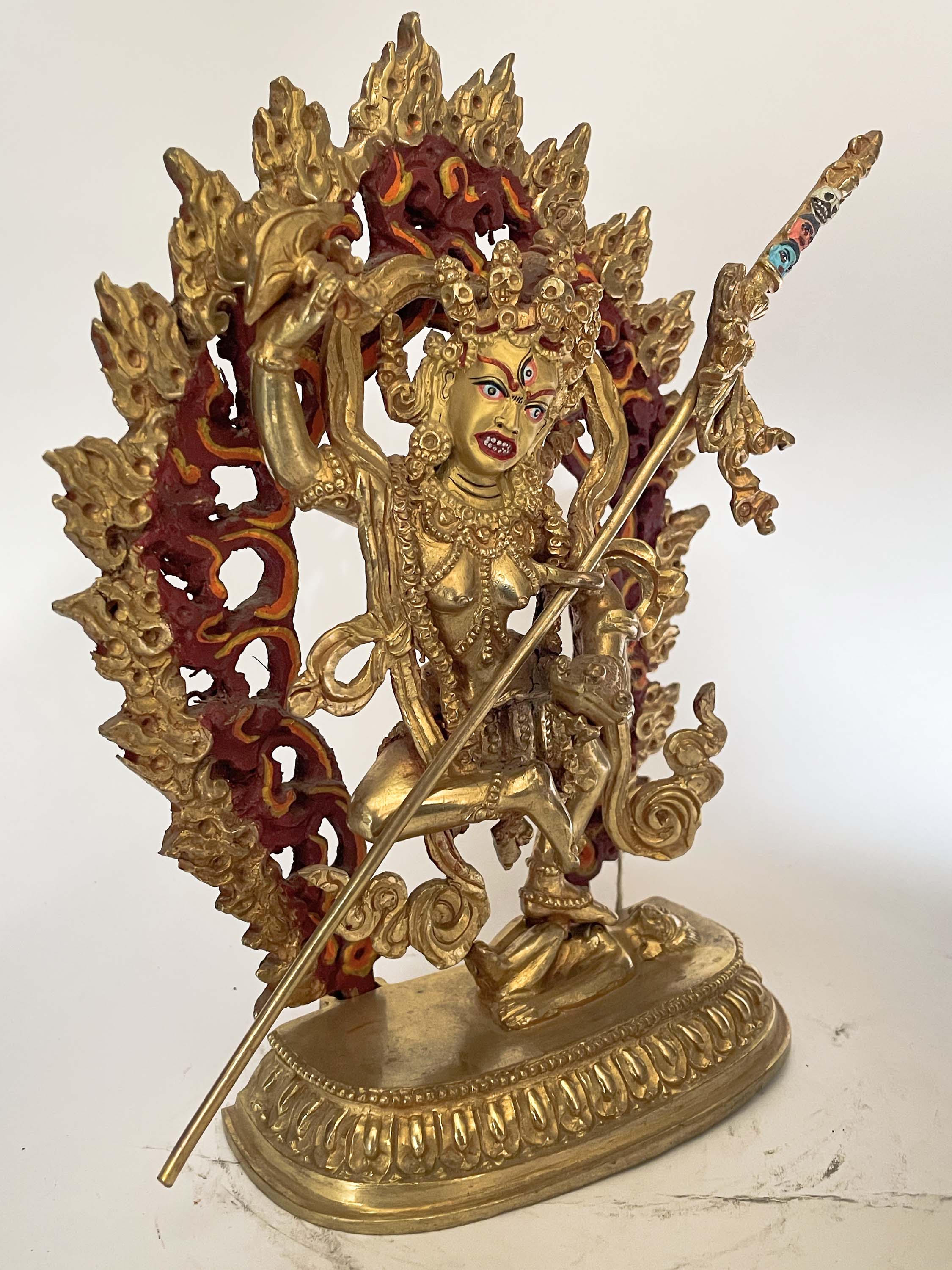 Handmade Nepali Statue Of Vajrayogini, full Gold Plated, Face Painted