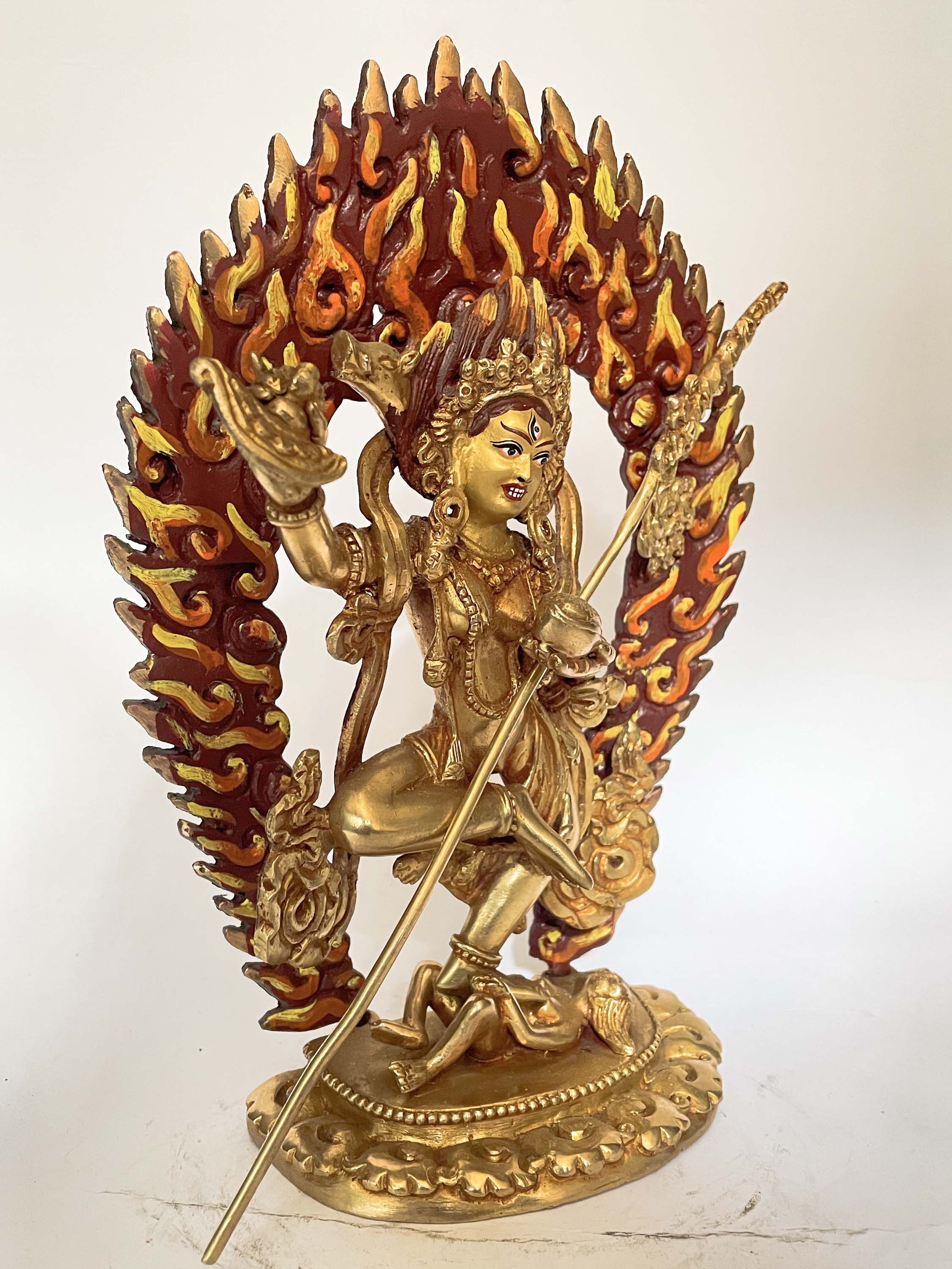 Handmade Nepali Statue Of Vajravarahi - Dorje Phagmo Yogini, full Gold Plated