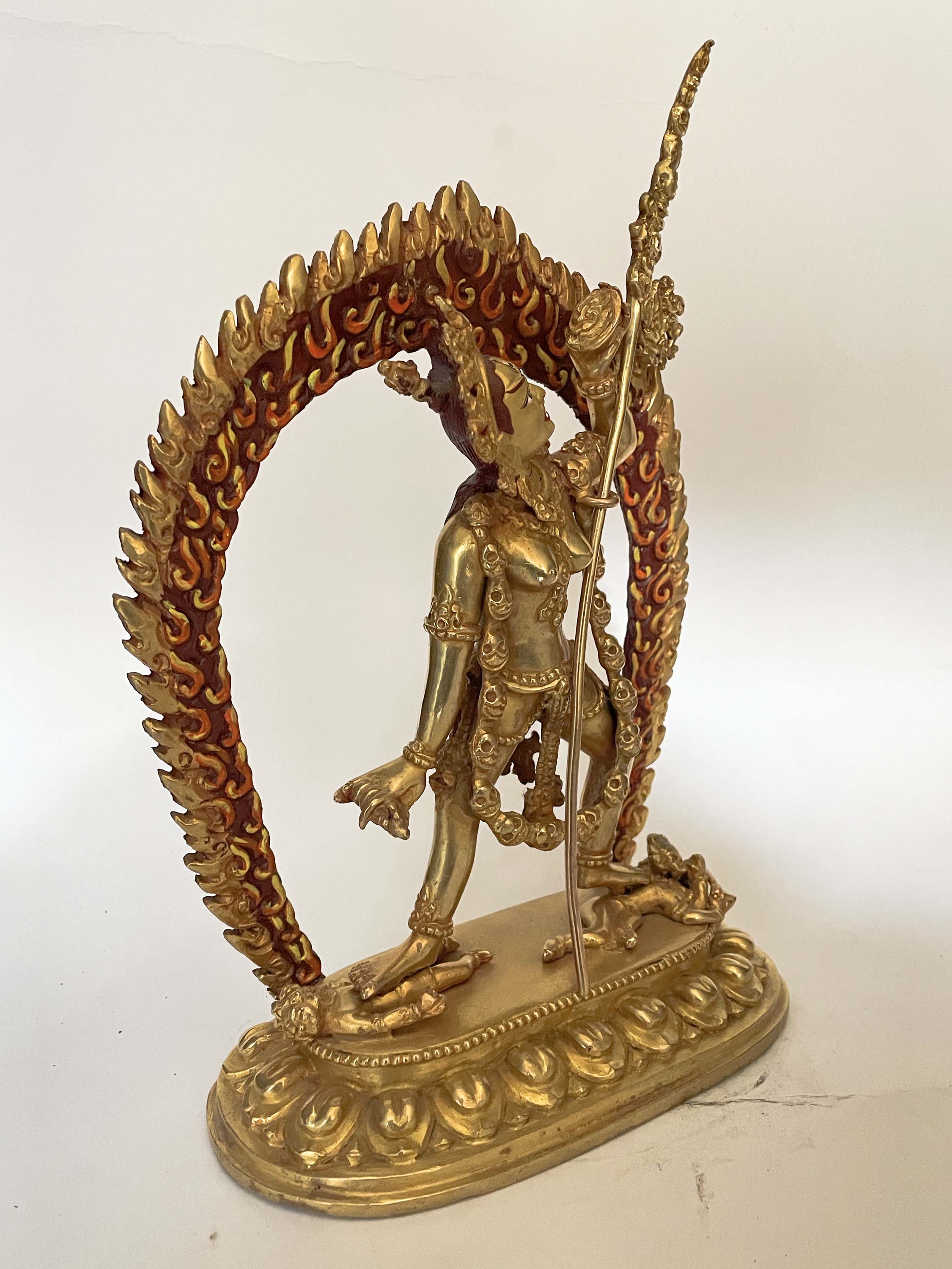 Handmade Nepali Statue Of Vajrayogini, full Gold Plated, Face Painted