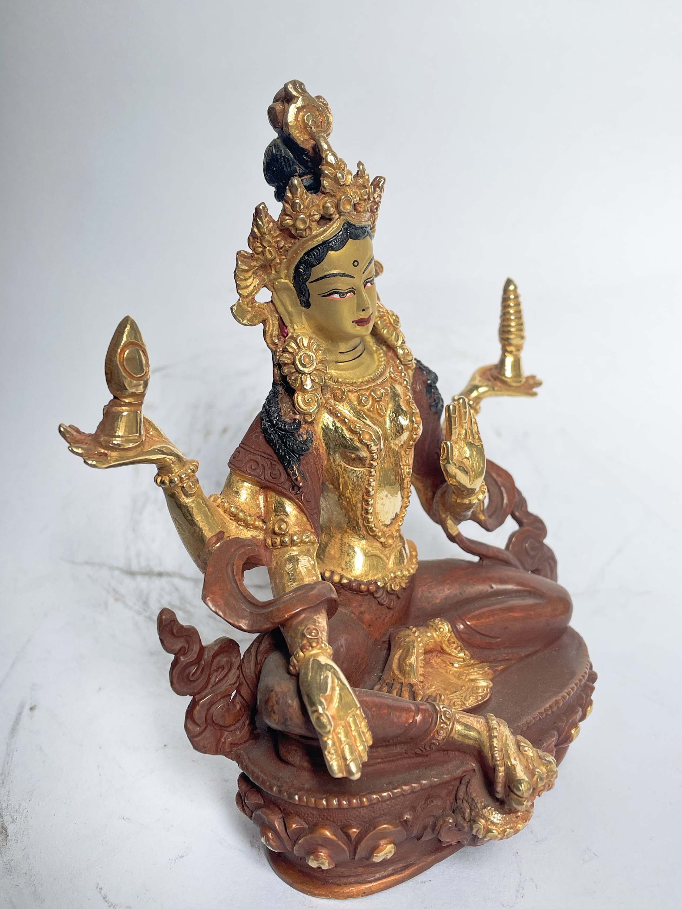 Handmade Nepali Statue Of Lakshmi, partly Gold Plated, face Painted