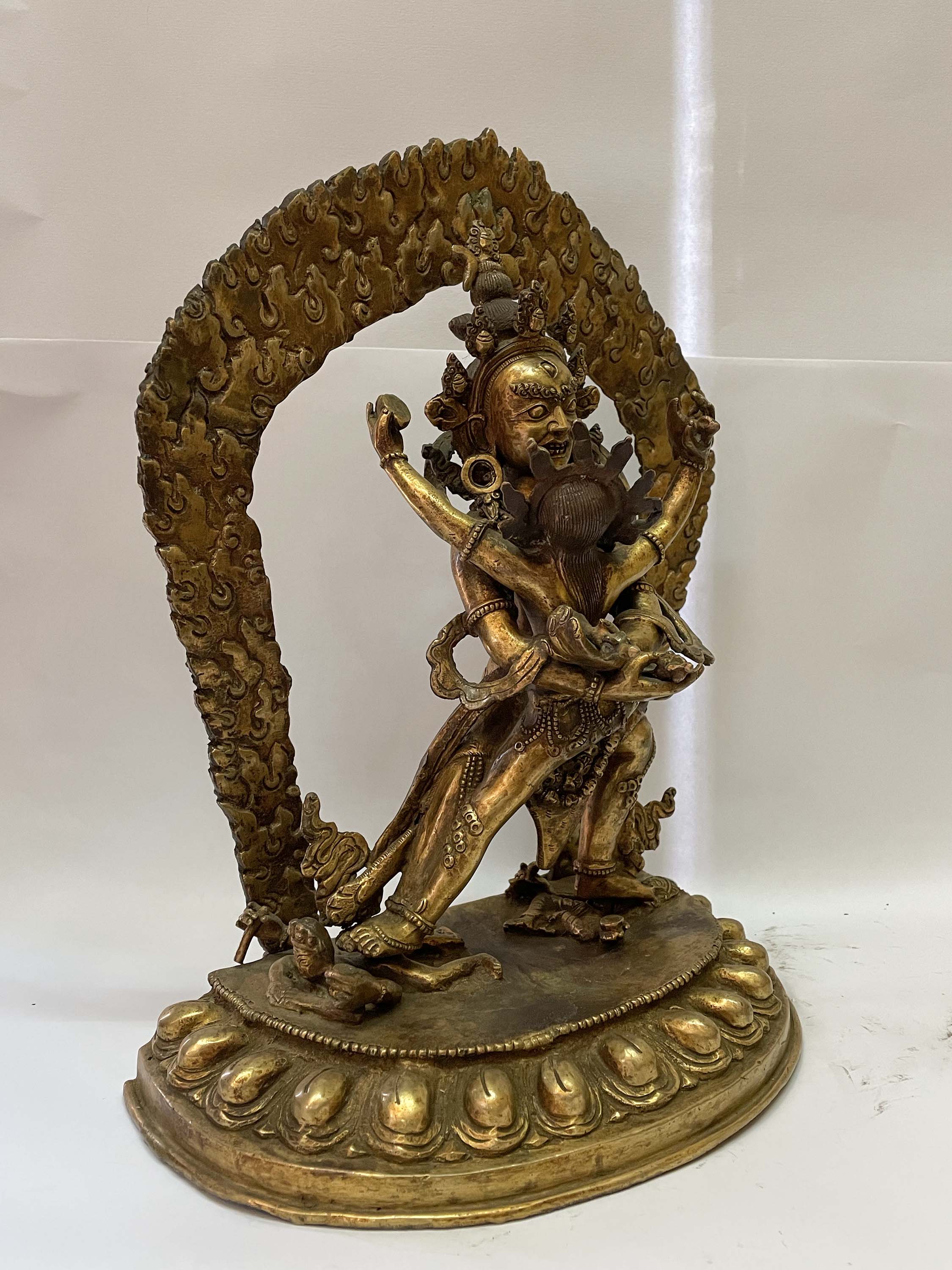 Nepali Handmade Statue Of Chakrasamvara - Heruka, gold Plated, antique Finishing