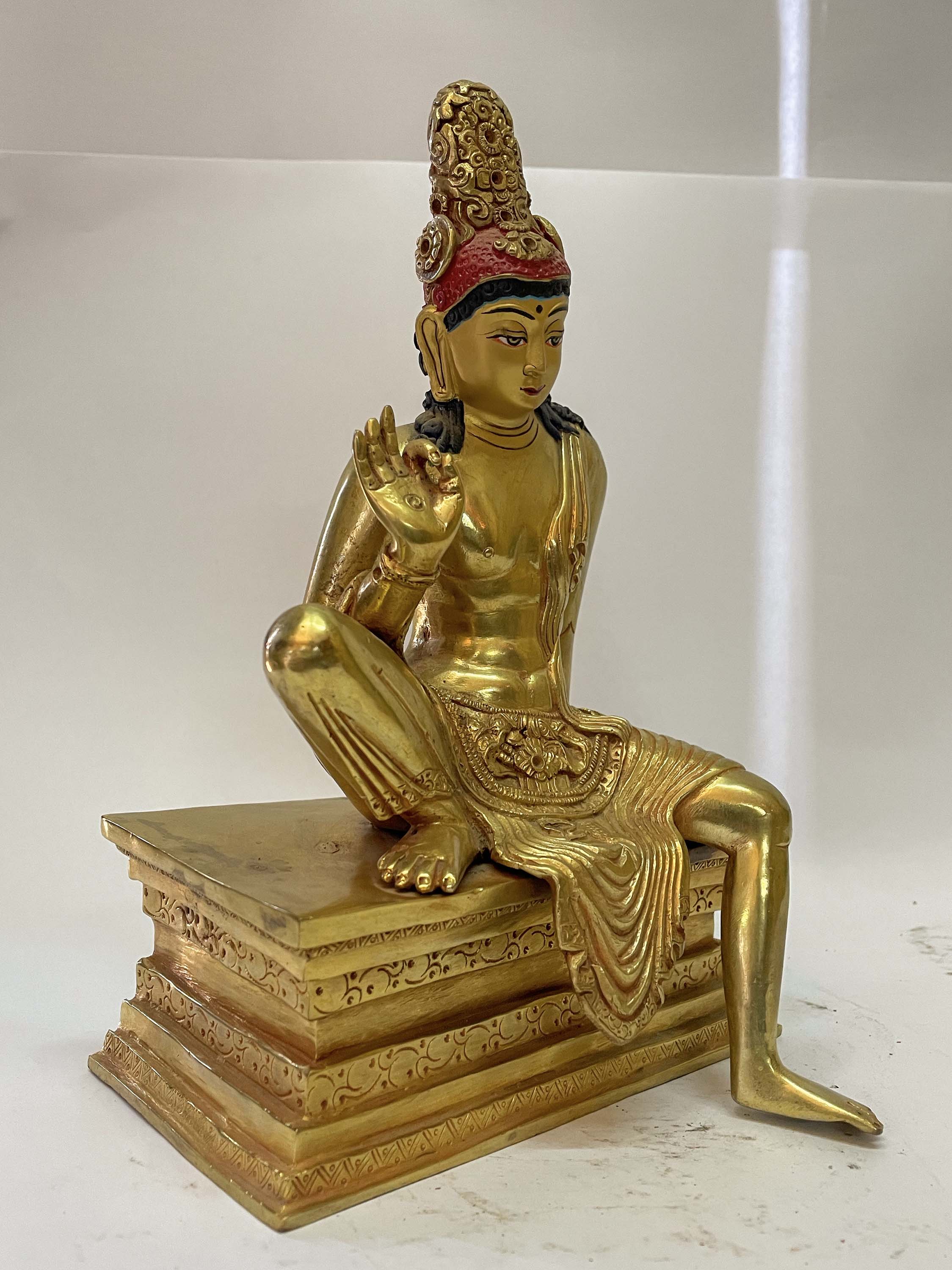 Nepali Handmade Statue Of Bodhisattva, fire Gold Plated