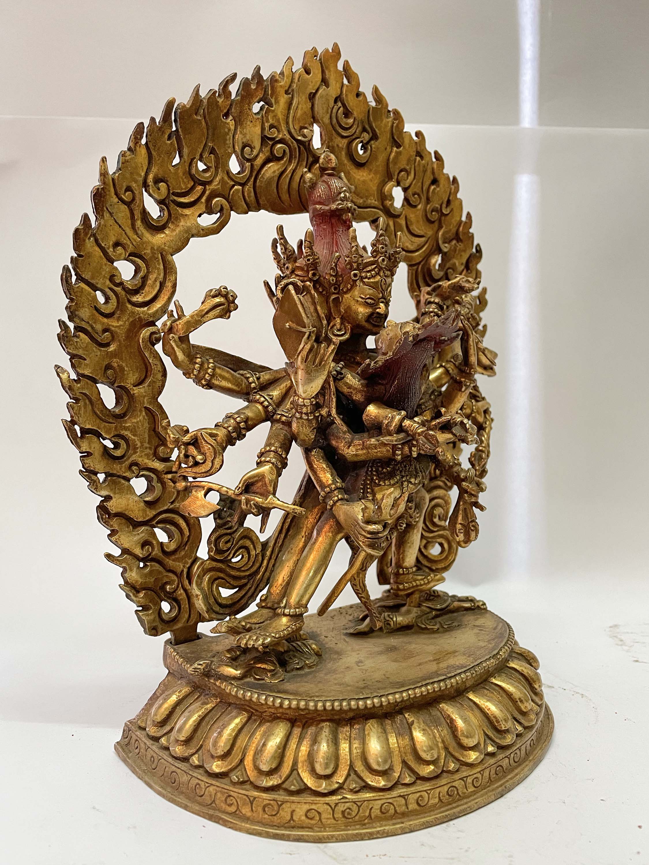 Nepali Handmade Statue Of Chakrasamvara - Heruka With Consort, shakti, Yab-yum, fire Gold Plated