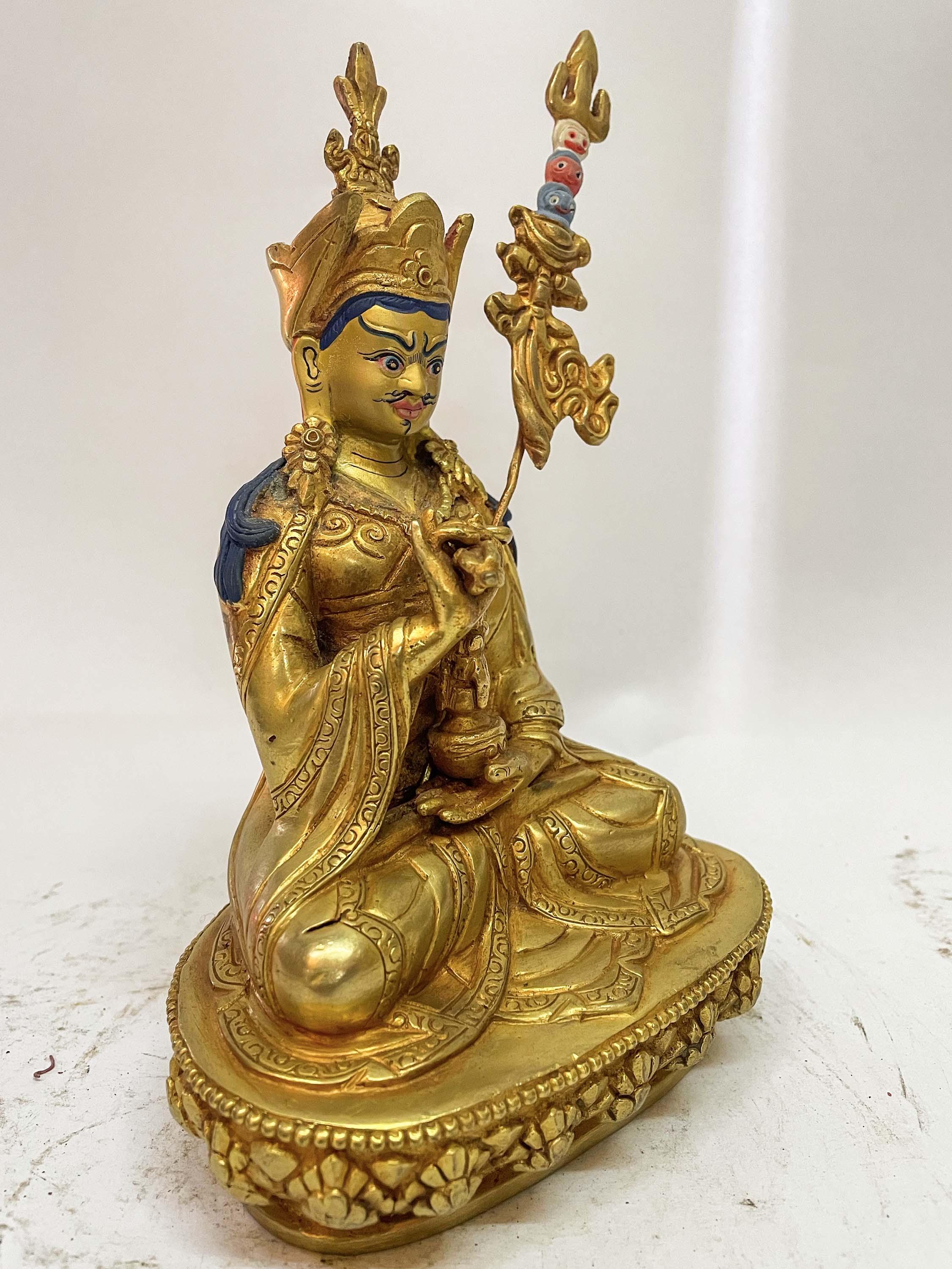 Nepali Handmade Statue Of Padmasambhava, full Fire Gold Plated