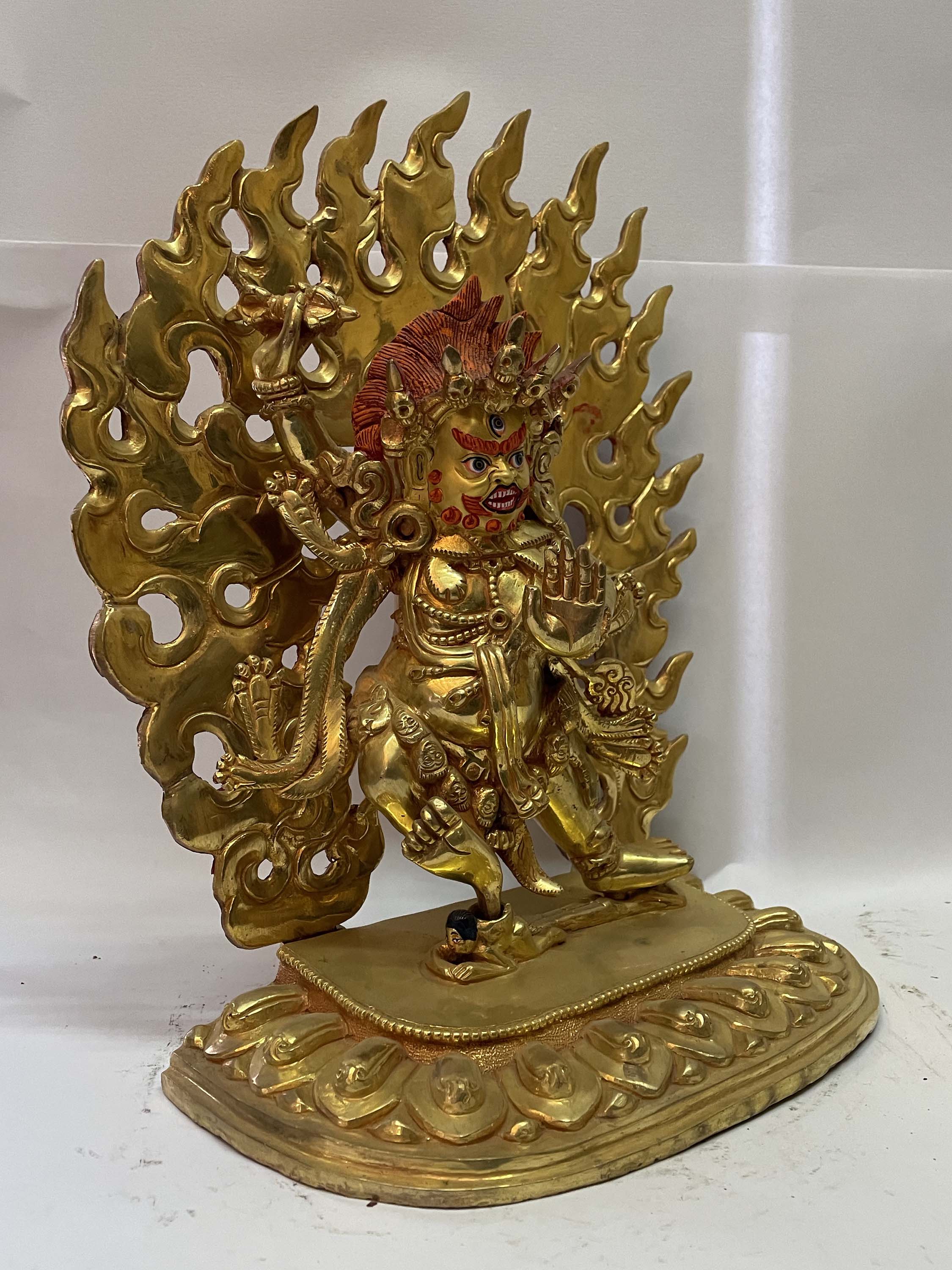 Nepali Handmade Statue Of Vajrapani chana Dorje, full Gold Plated, painted Face