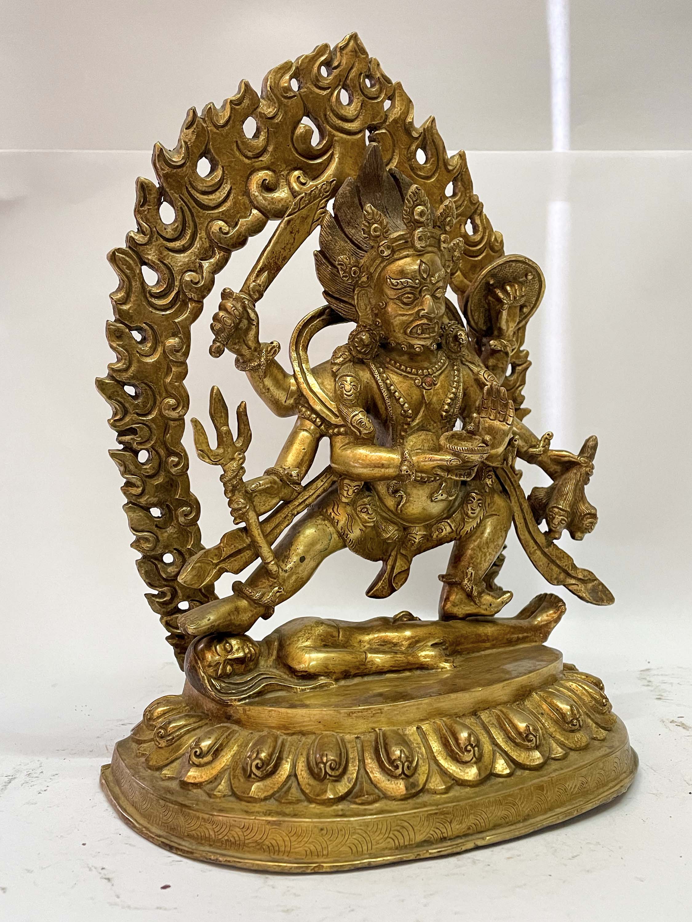 Nepali Handmade Statue Of Black Mahakala - Black, full Gold Plated