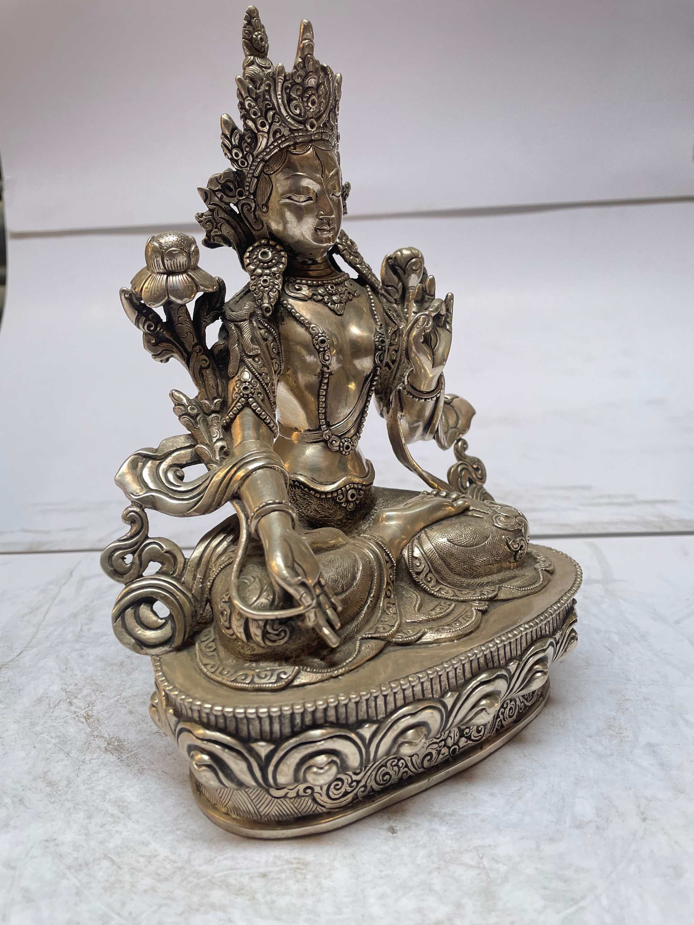 master Quality, Sterling Silver, 1500 Gram Statue Of White Tara, old Stock