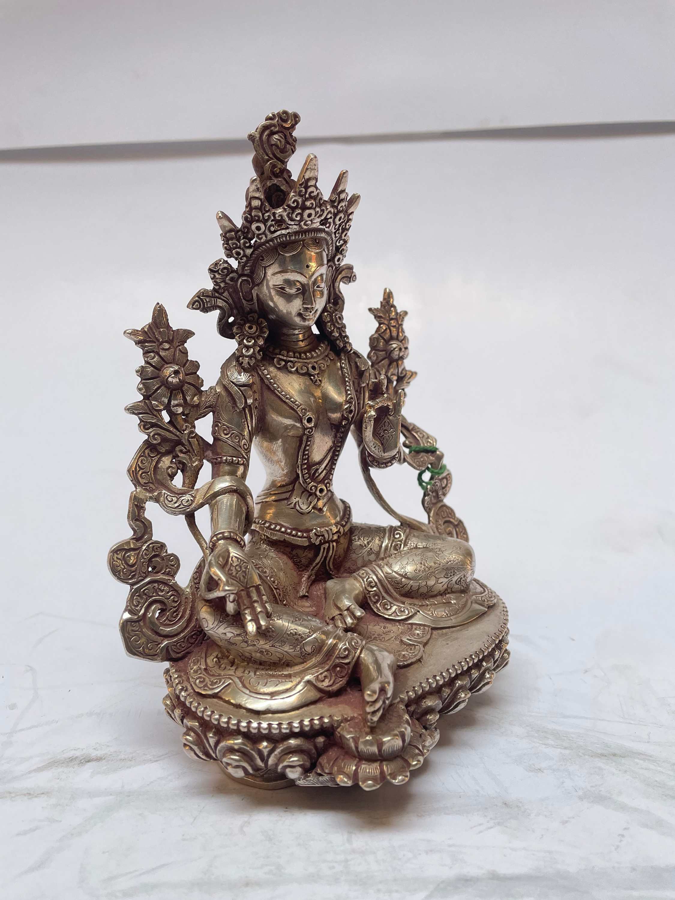 master Quality, Sterling Silver, 681 Gram Statue Of Green Tara, old Stock