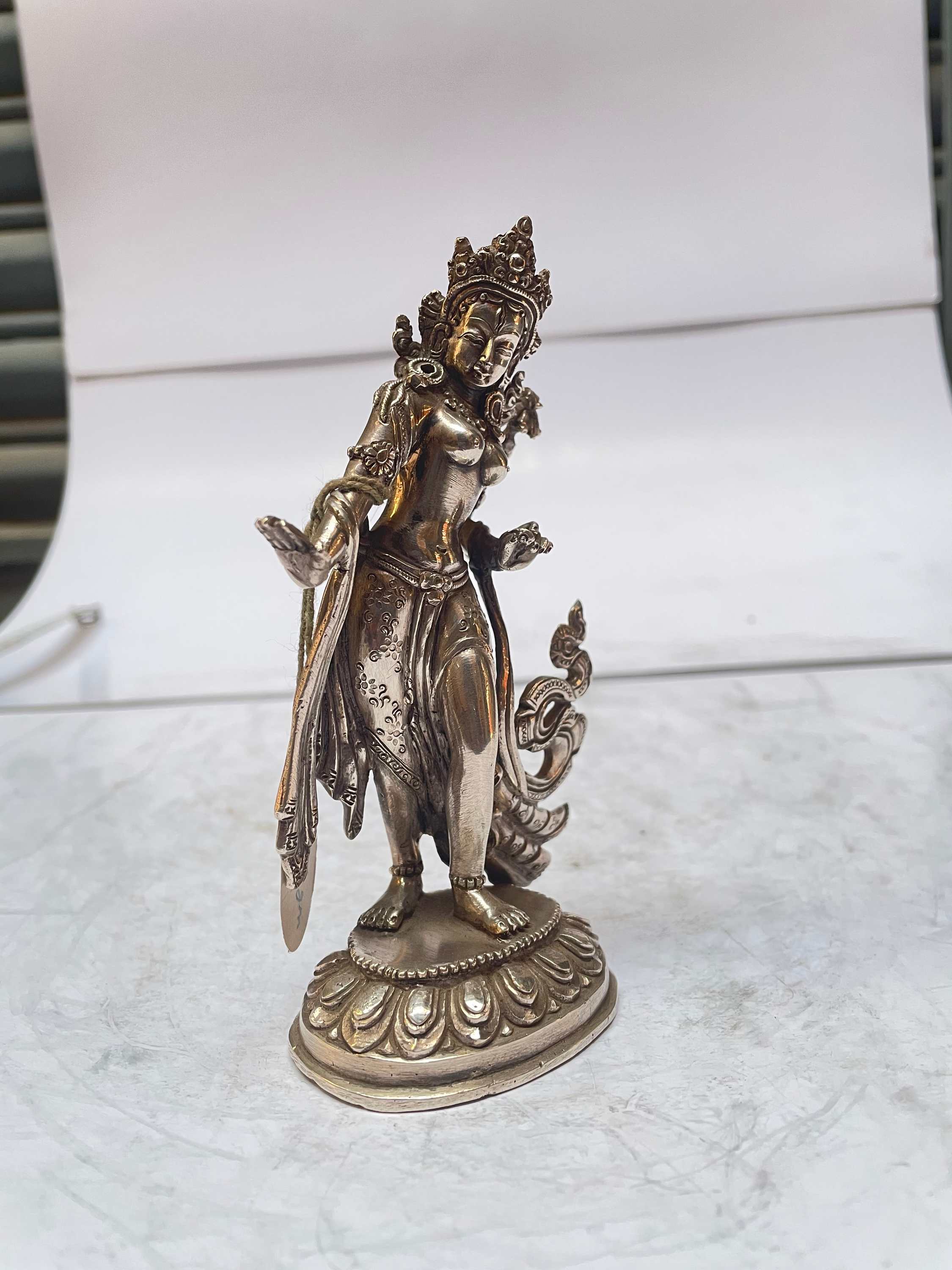 master Quality, Sterling Silver, 286 Gram Statue Of White Tara, old Stock
