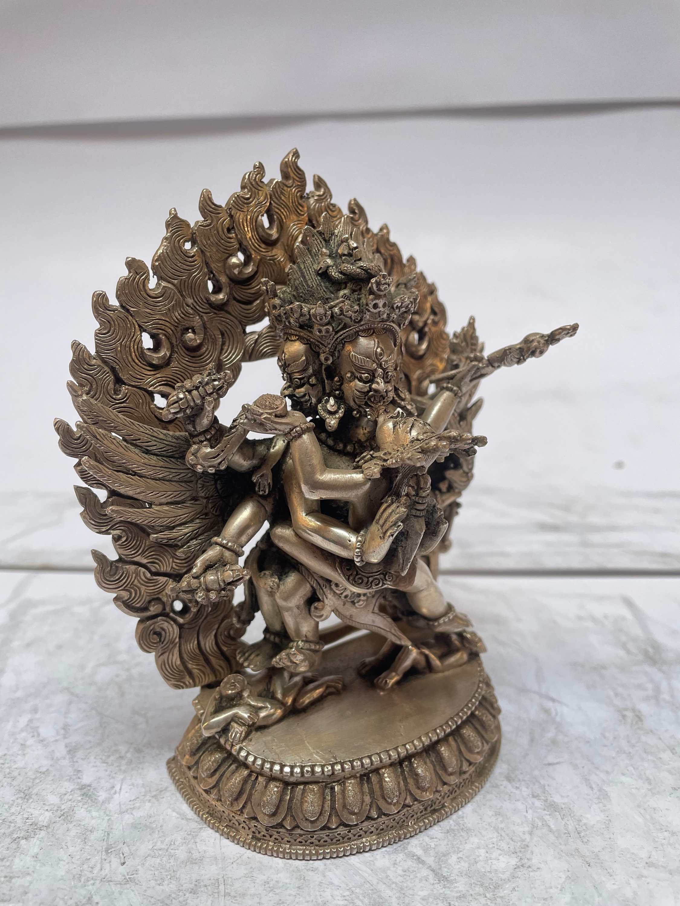 master Quality, Sterling Silver, 596 Gram Statue Of Vajrakilaya - Dorje Phurba - Heruka, old Stock