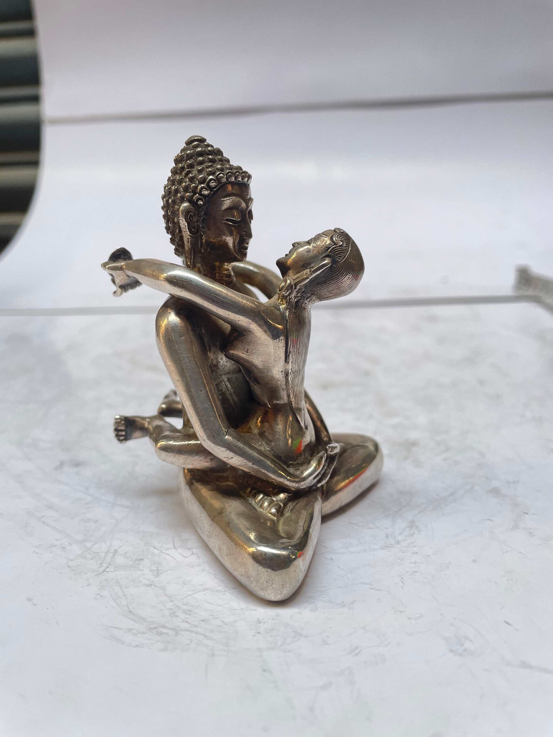 master Quality, Sterling Silver, 294 Gram Statue Of Samantabhadra, old Stock