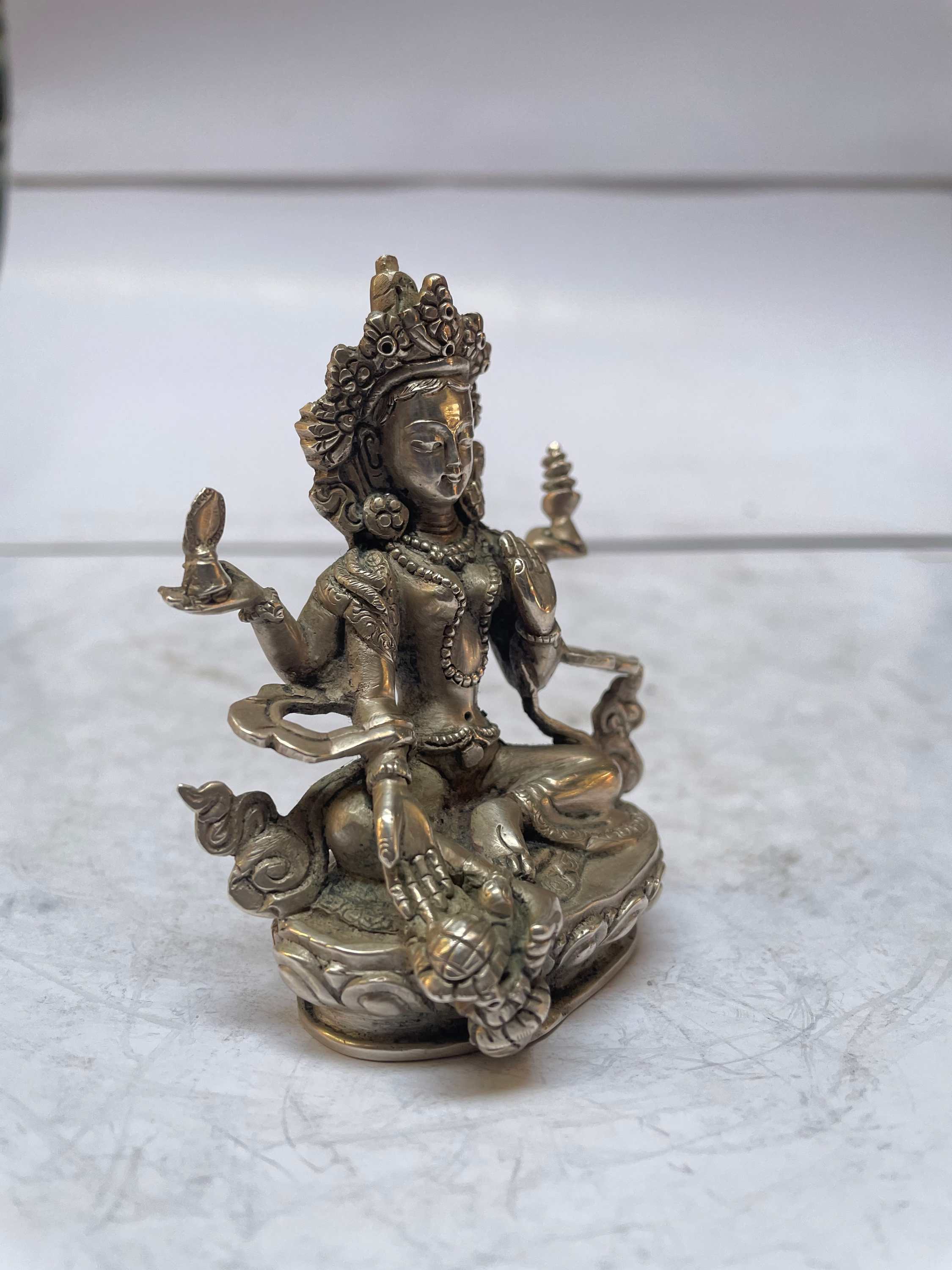 master Quality, Sterling Silver, 164 Gram Statue Of Lakshmi, old Stock