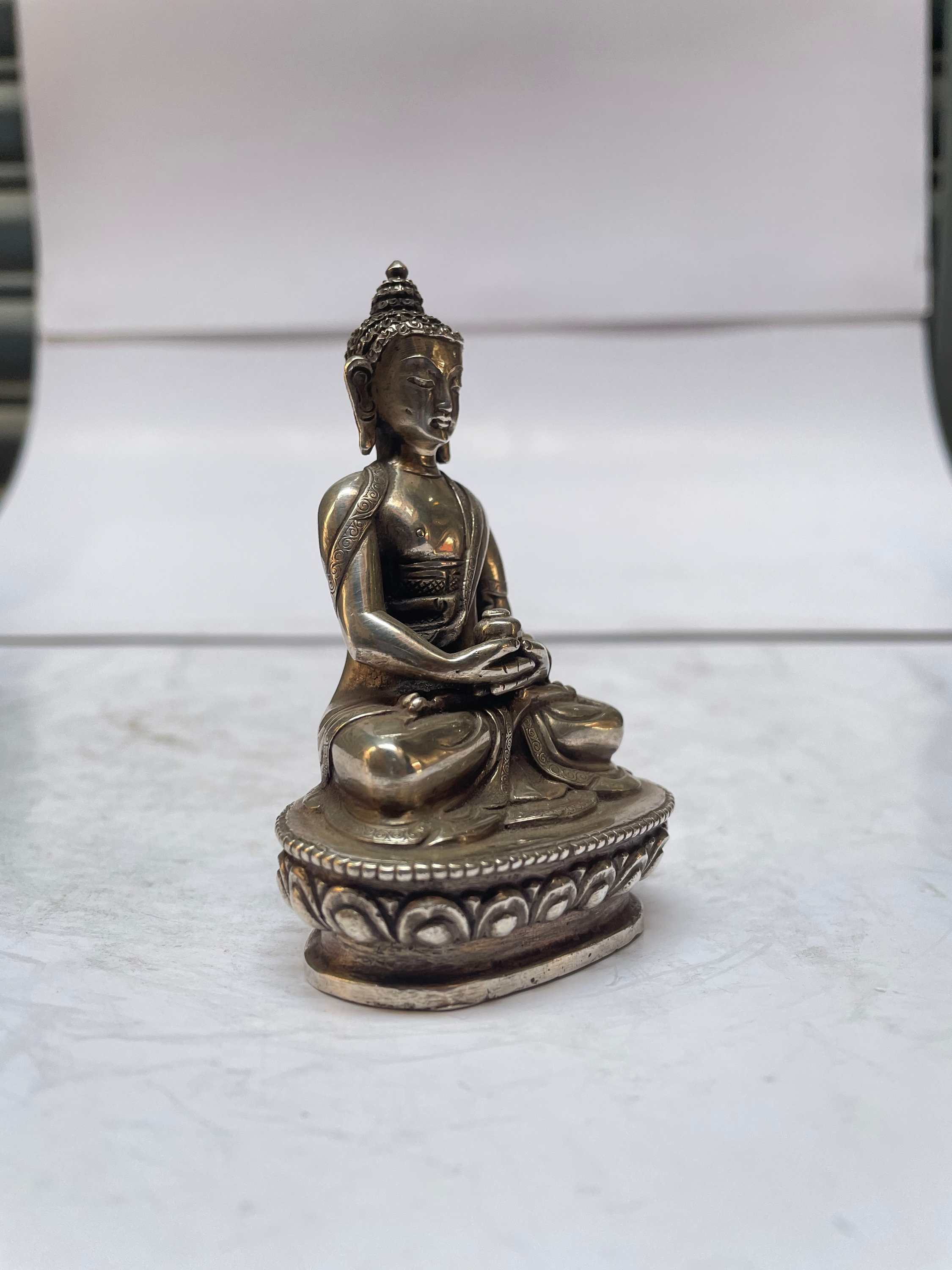 master Quality, Sterling Silver, 182 Gram Statue Of Amitabha Buddha, old Stock