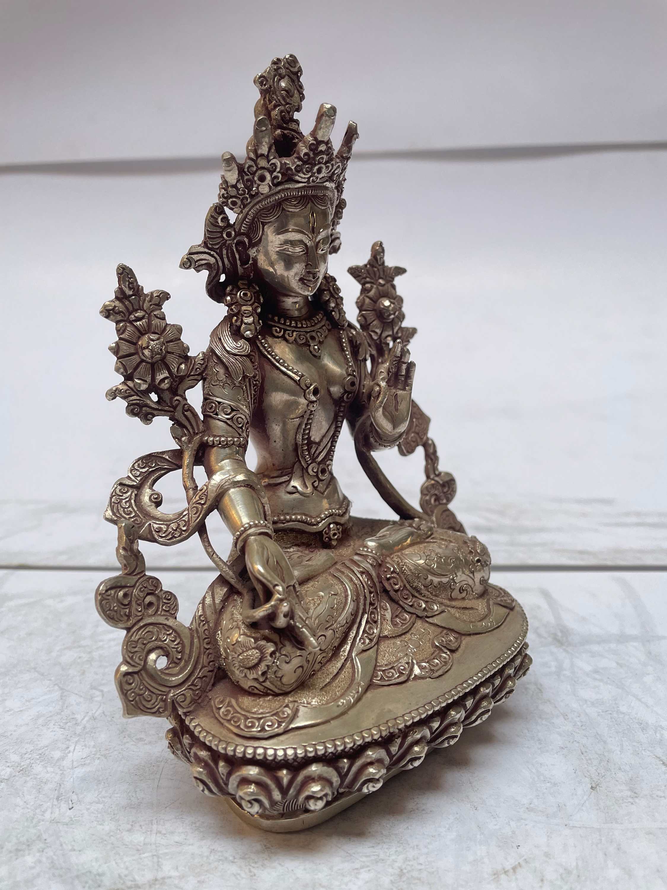 master Quality, Sterling Silver, 730 Gram Statue Of White Tara, old Stock