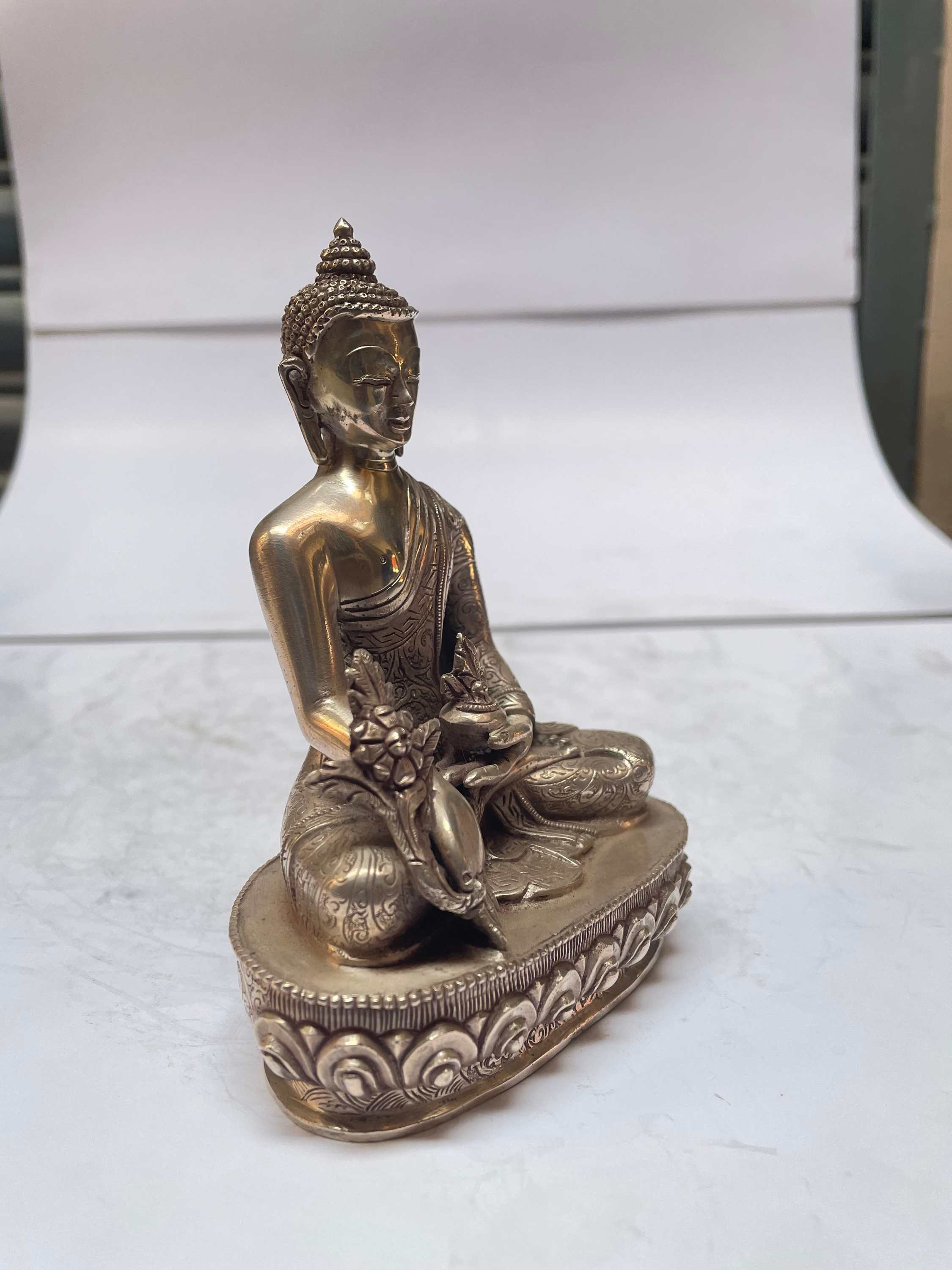master Quality, Sterling Silver, 450 Gram Statue Of Medicine Buddha, old Stock