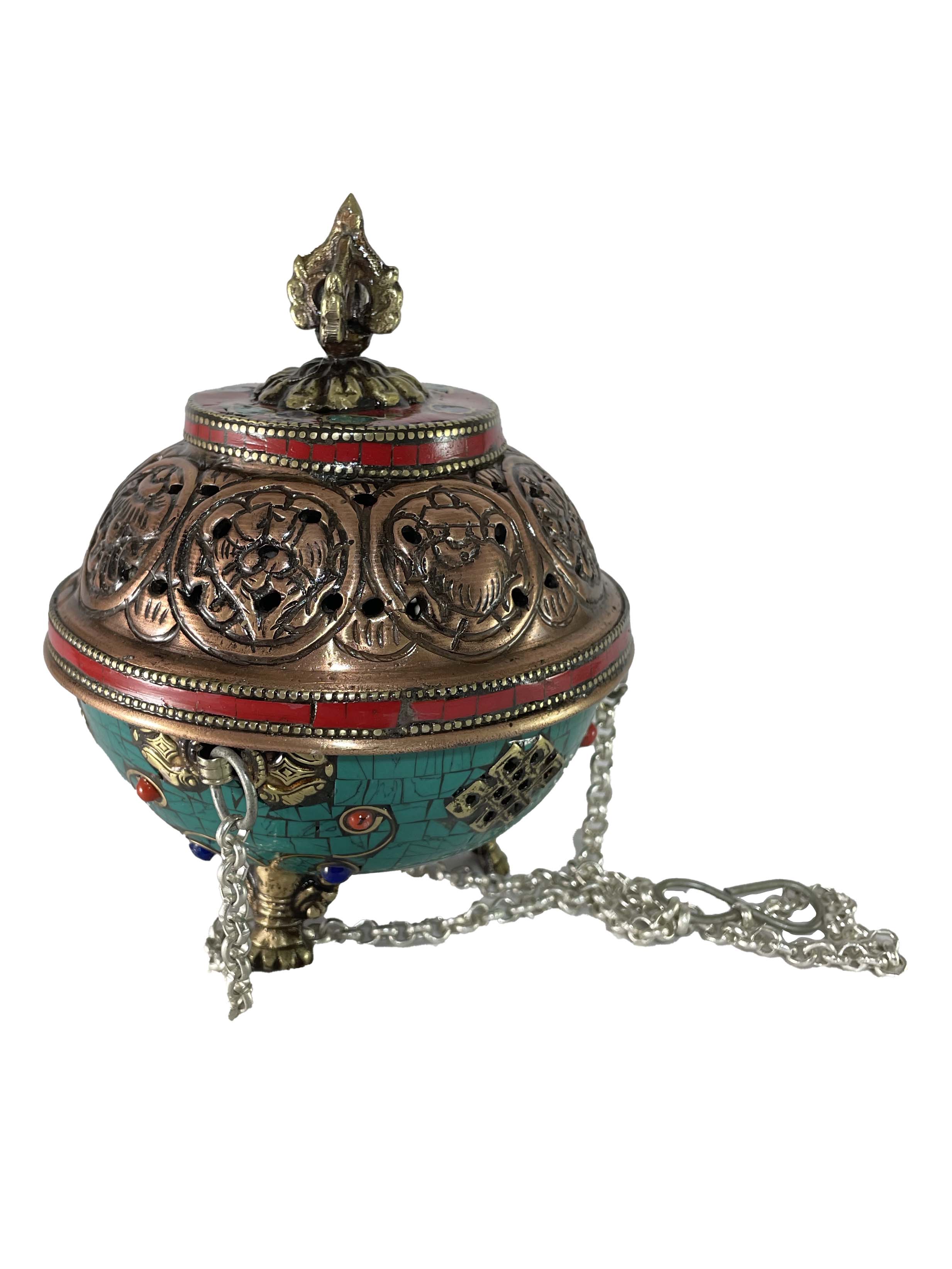 Hand Beaten Metal Incense Burner, hanging & Swinging