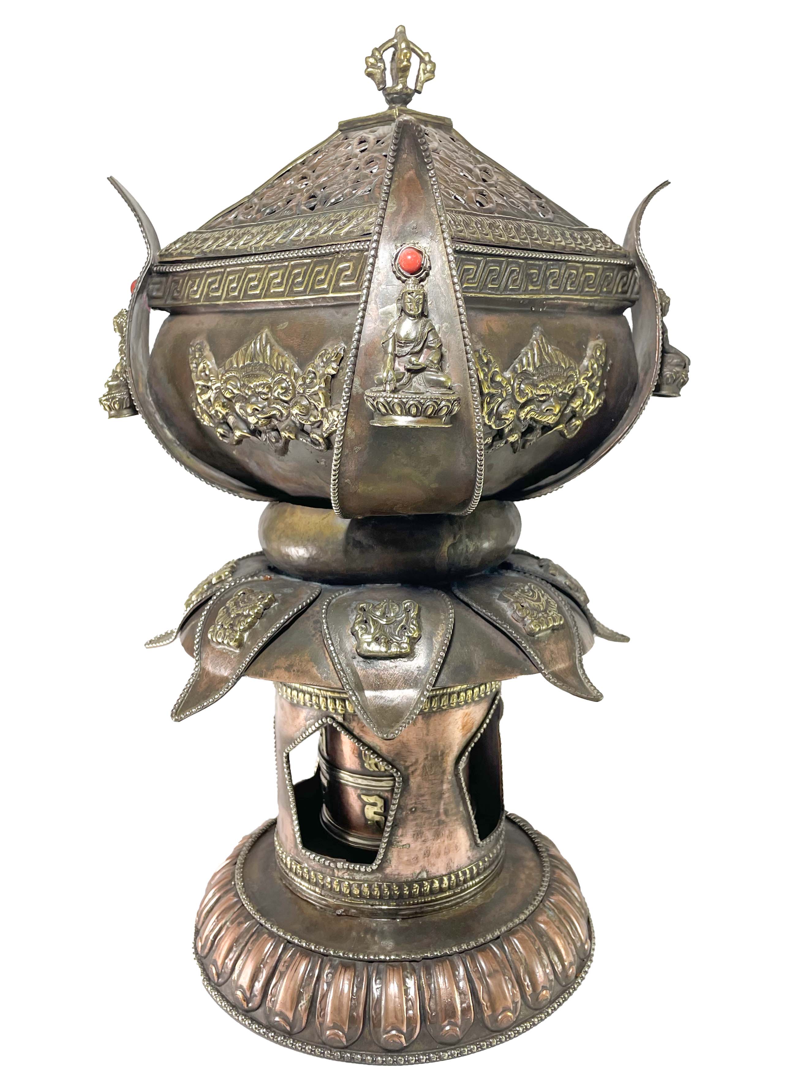 Hand Beaten Metal Incense Burner, Lotus Design <span Style=