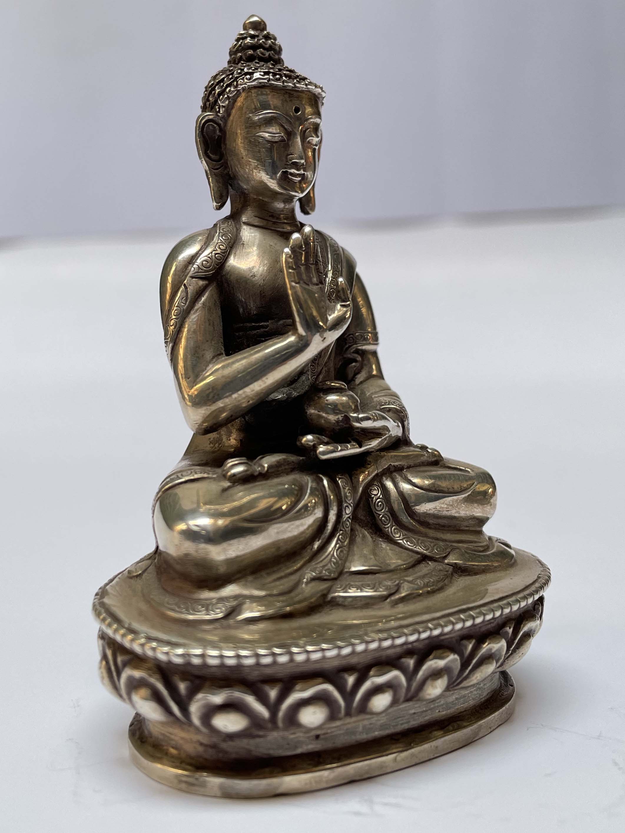master Quality, Sterling Silver, 185gram Statue Of Amoghasiddhi Buddha, old Stock