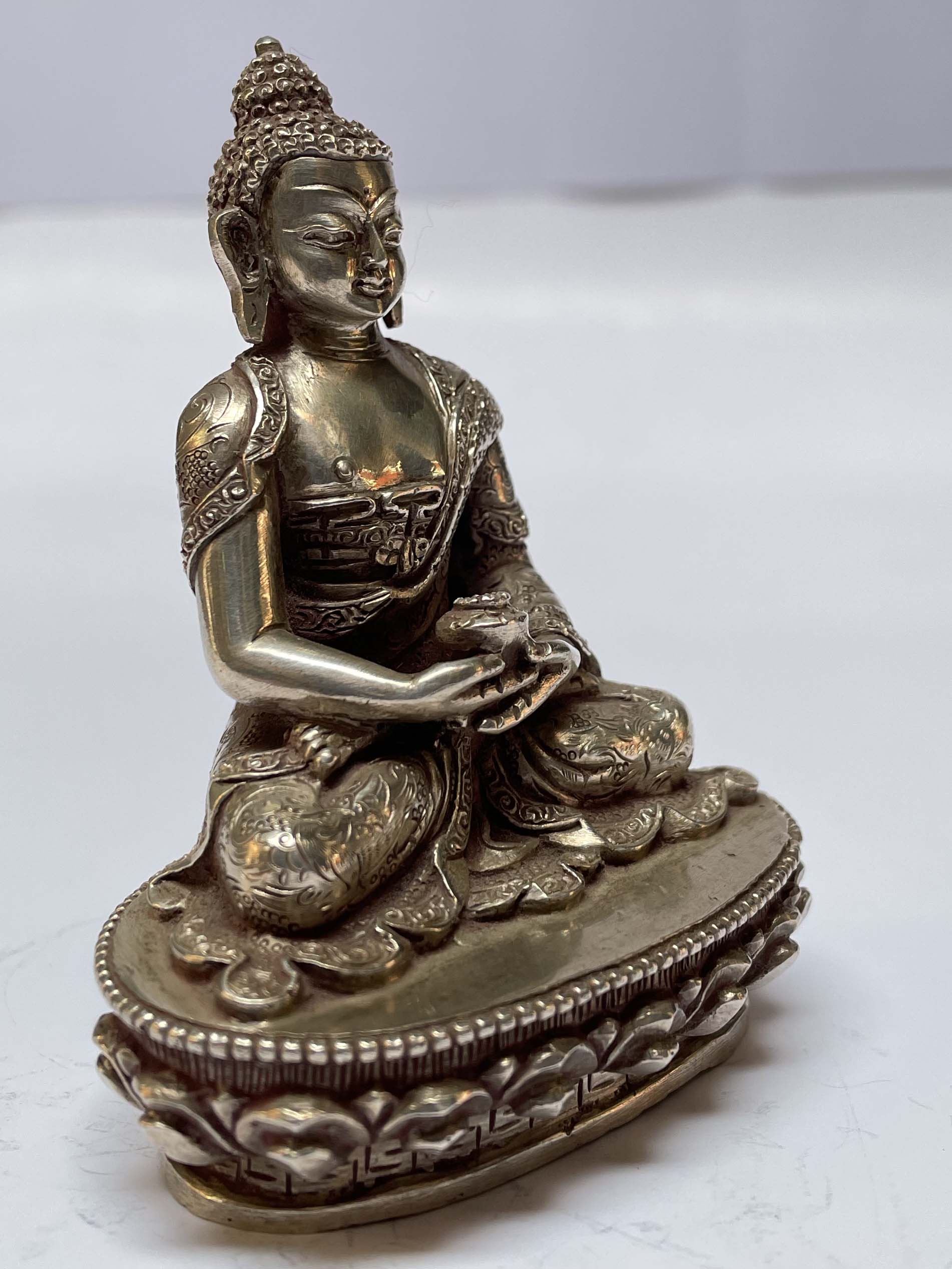 master Quality, Sterling Silver, 138 Gram Statue Of Amitabha Buddha, old Stock, rare Find