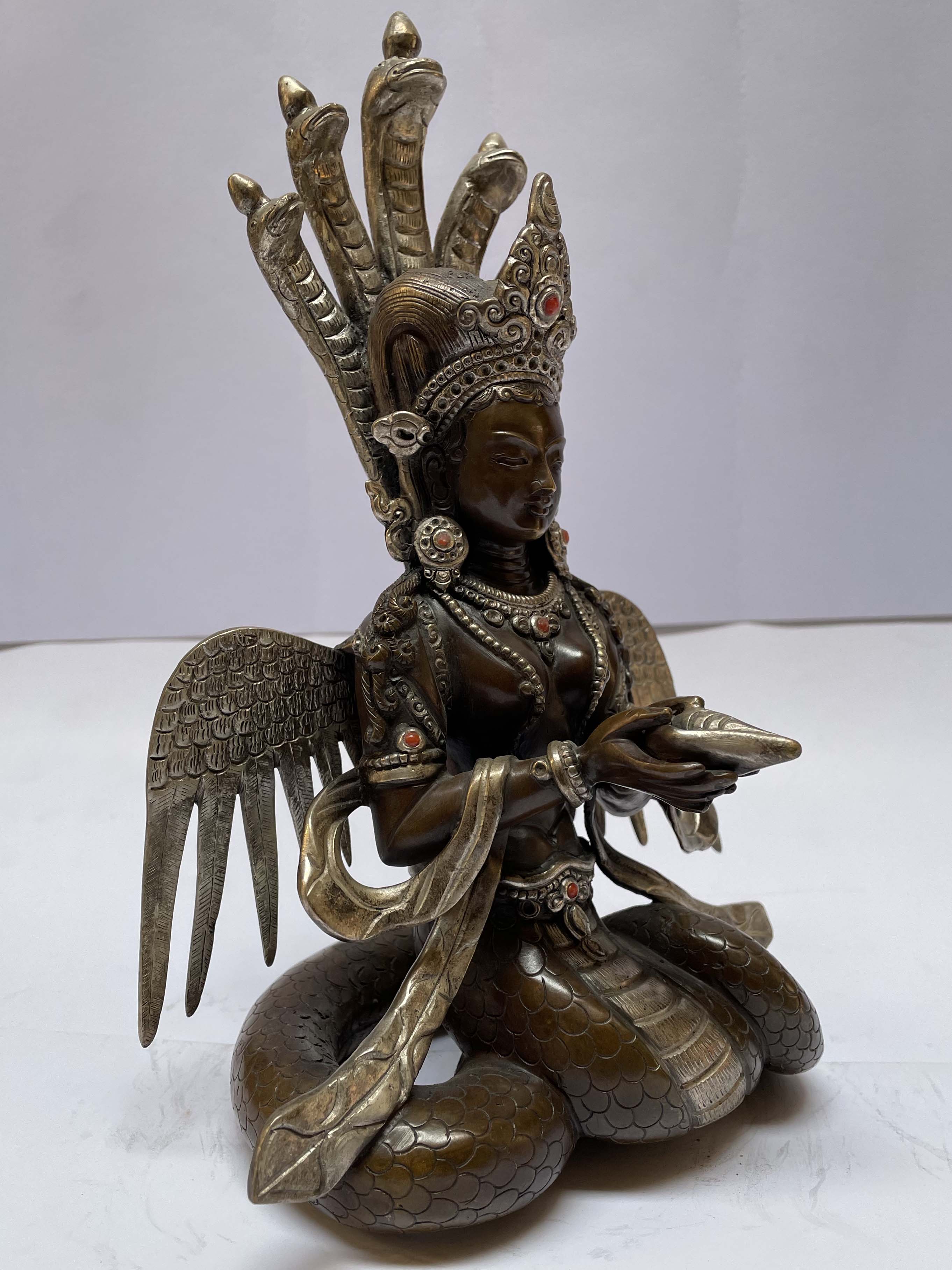 Nepali Handmade Statue Of Naga Kanya, chocolate Oxidized
