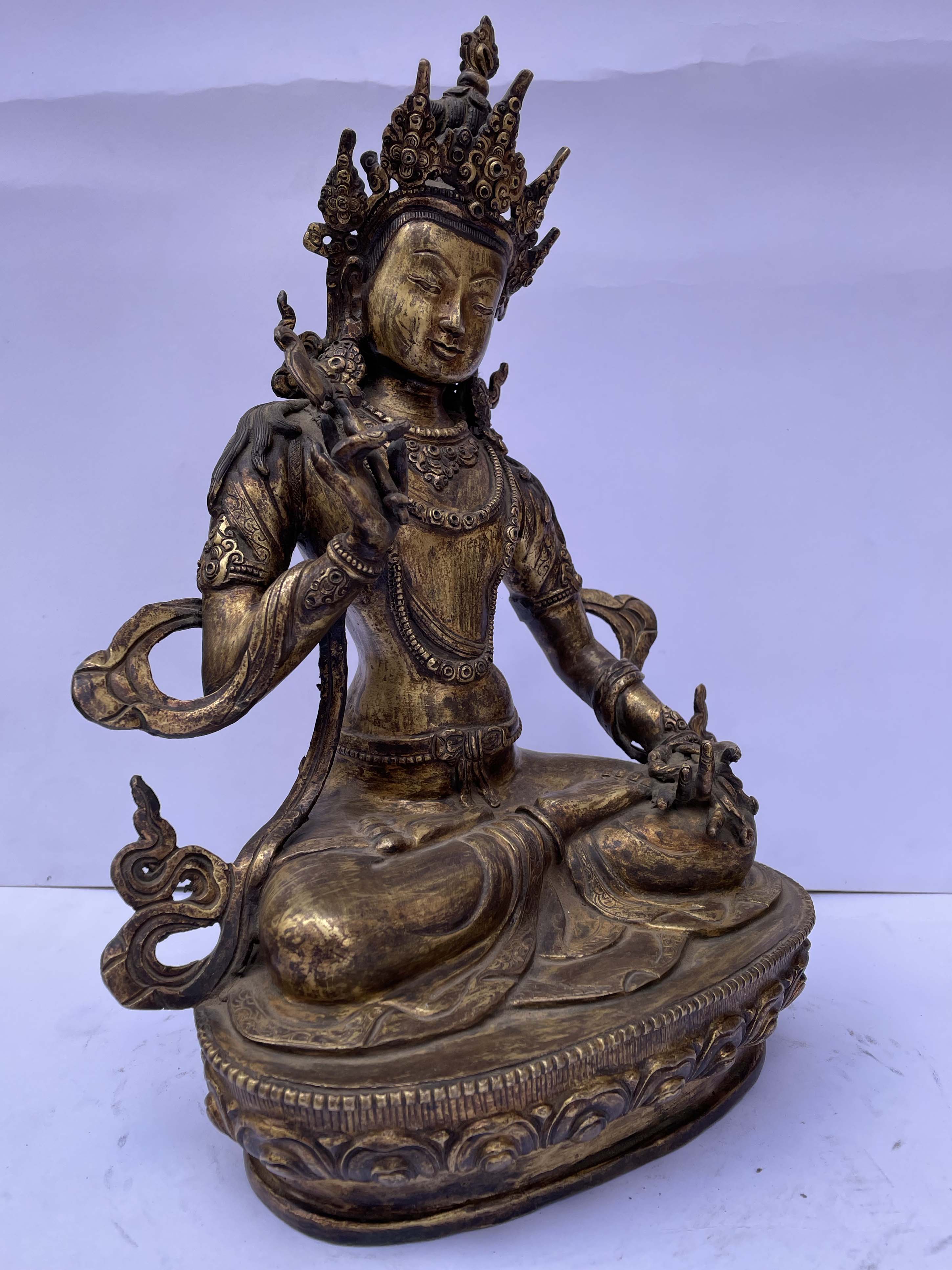 Buddhist Statue Of Bodhisattva, full Fire Gold Plated, Antique Finishing