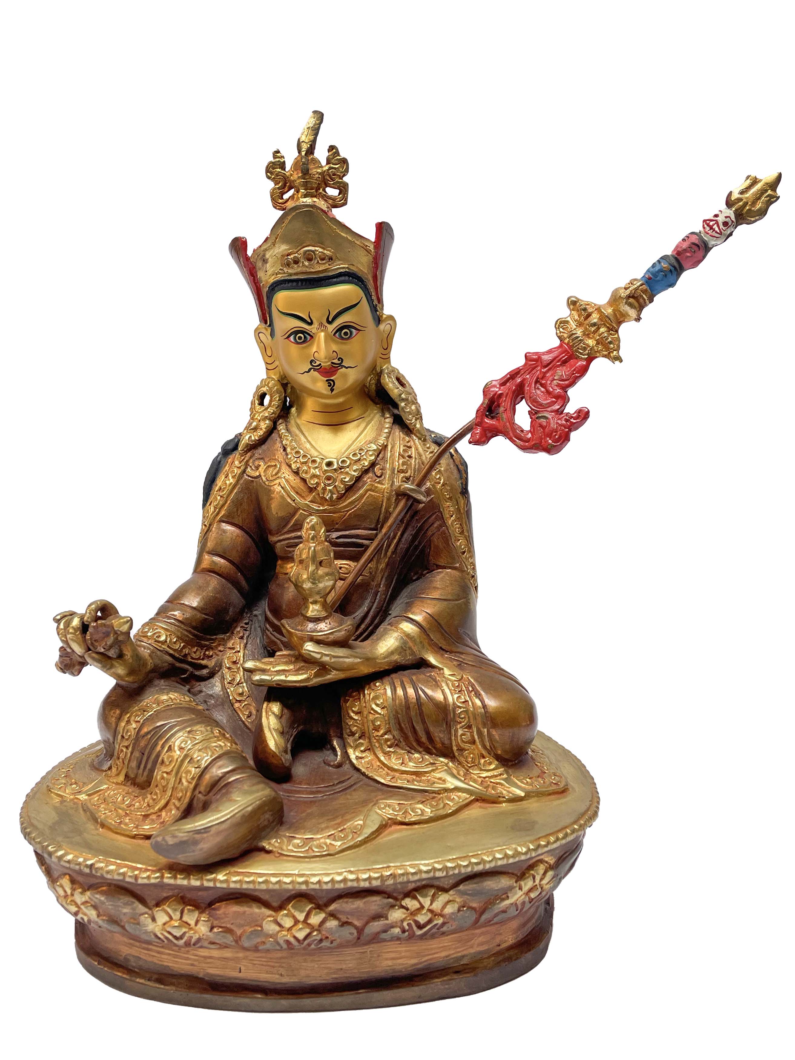 Buddhist Statue Of Padmasambhava, partly Gold Plated, painted Face