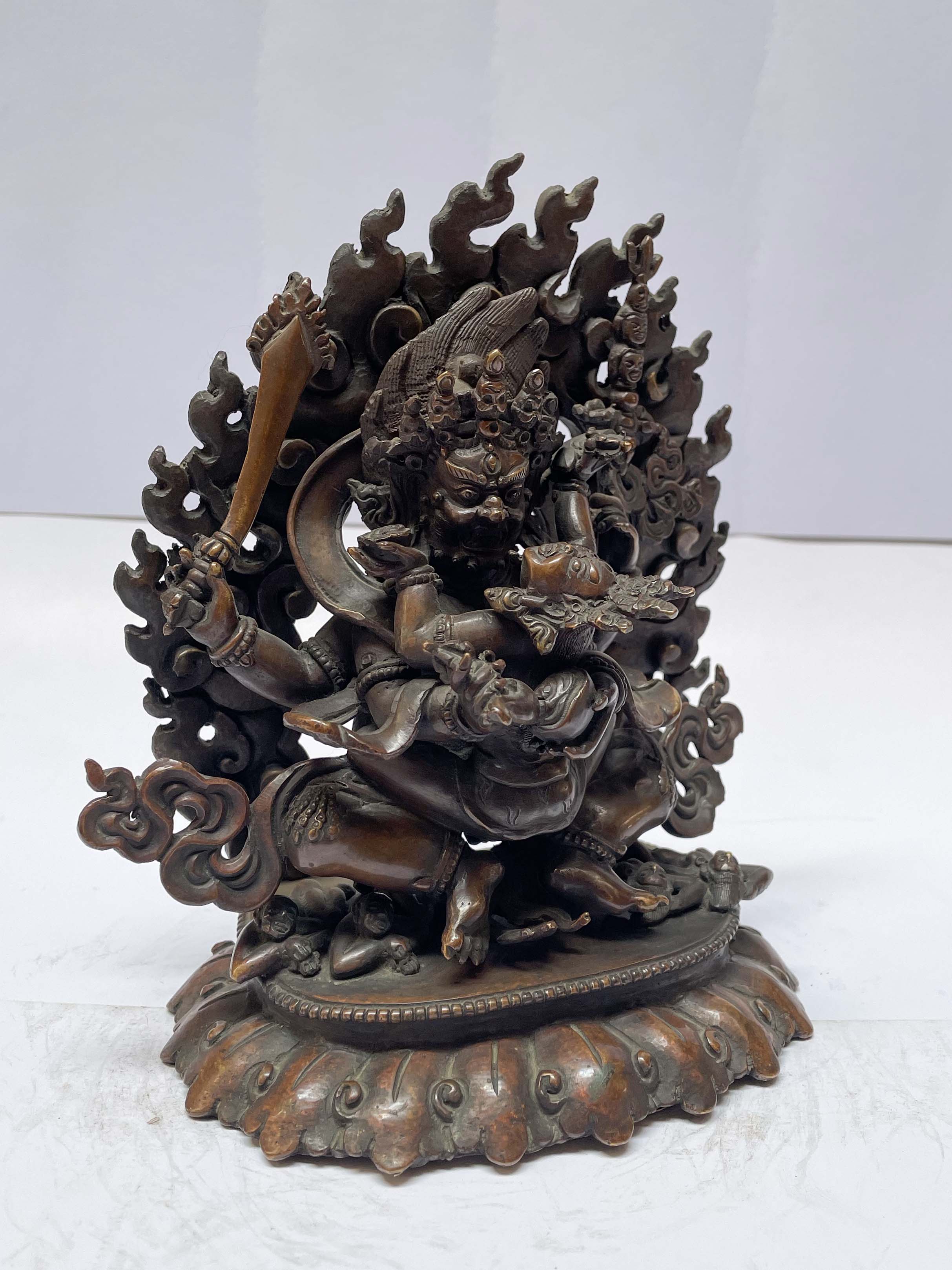 Buddhist Statue Of Chenrezig With Consort, shakti, Yab-yum, chocolate Oxidized