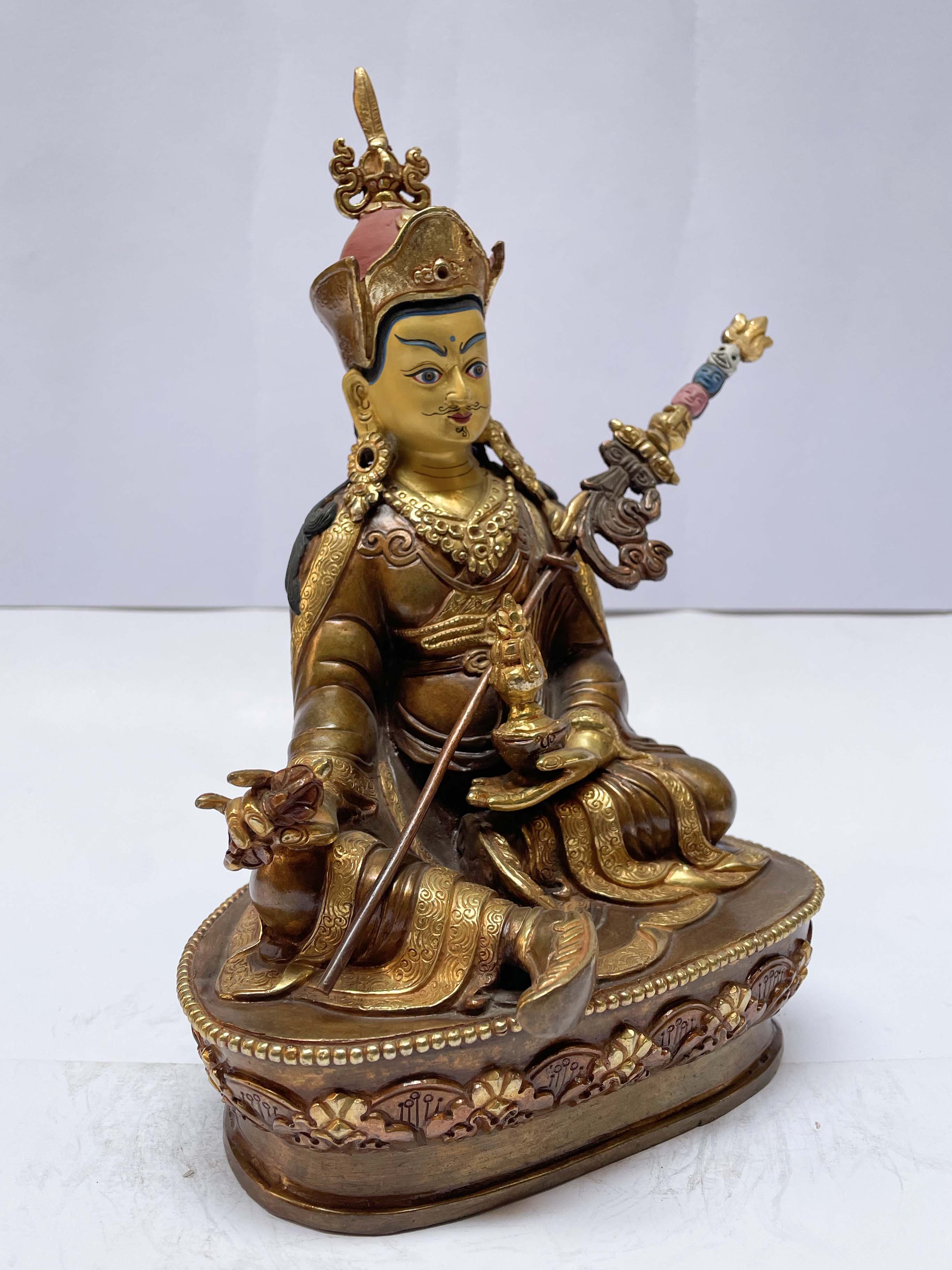 Buddhist Statue Of Padmasambhava, partly Gold Plated, painted Face