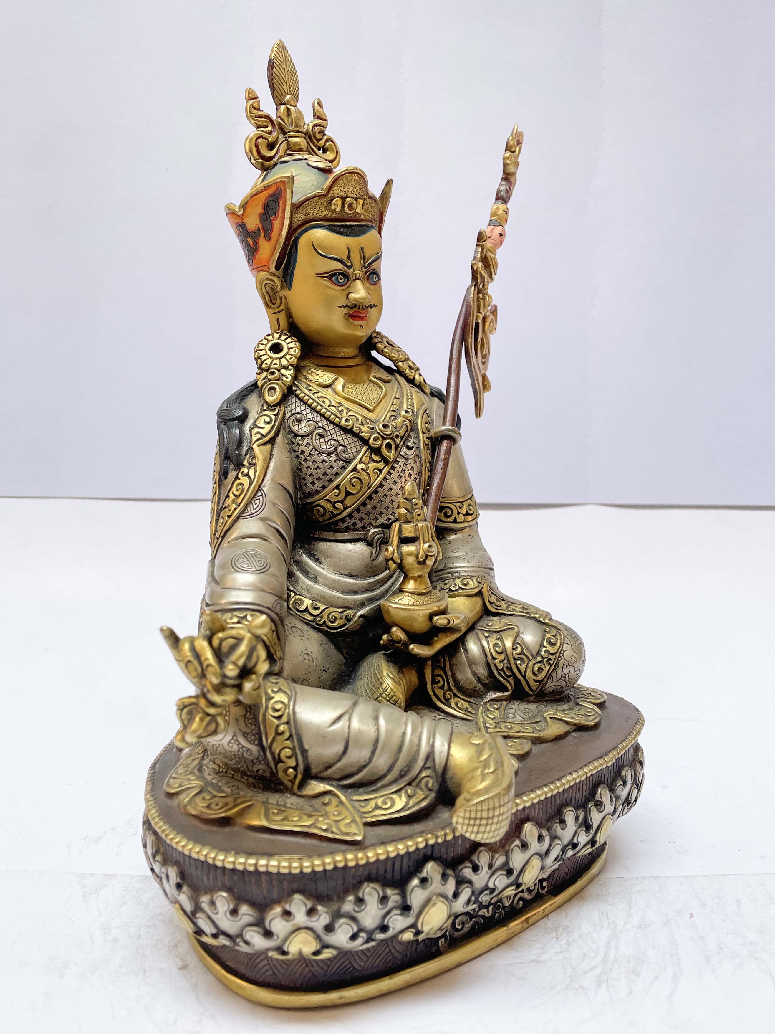 Buddhist Statue Of Padmasambhava, silver And Chocolate Oxidized