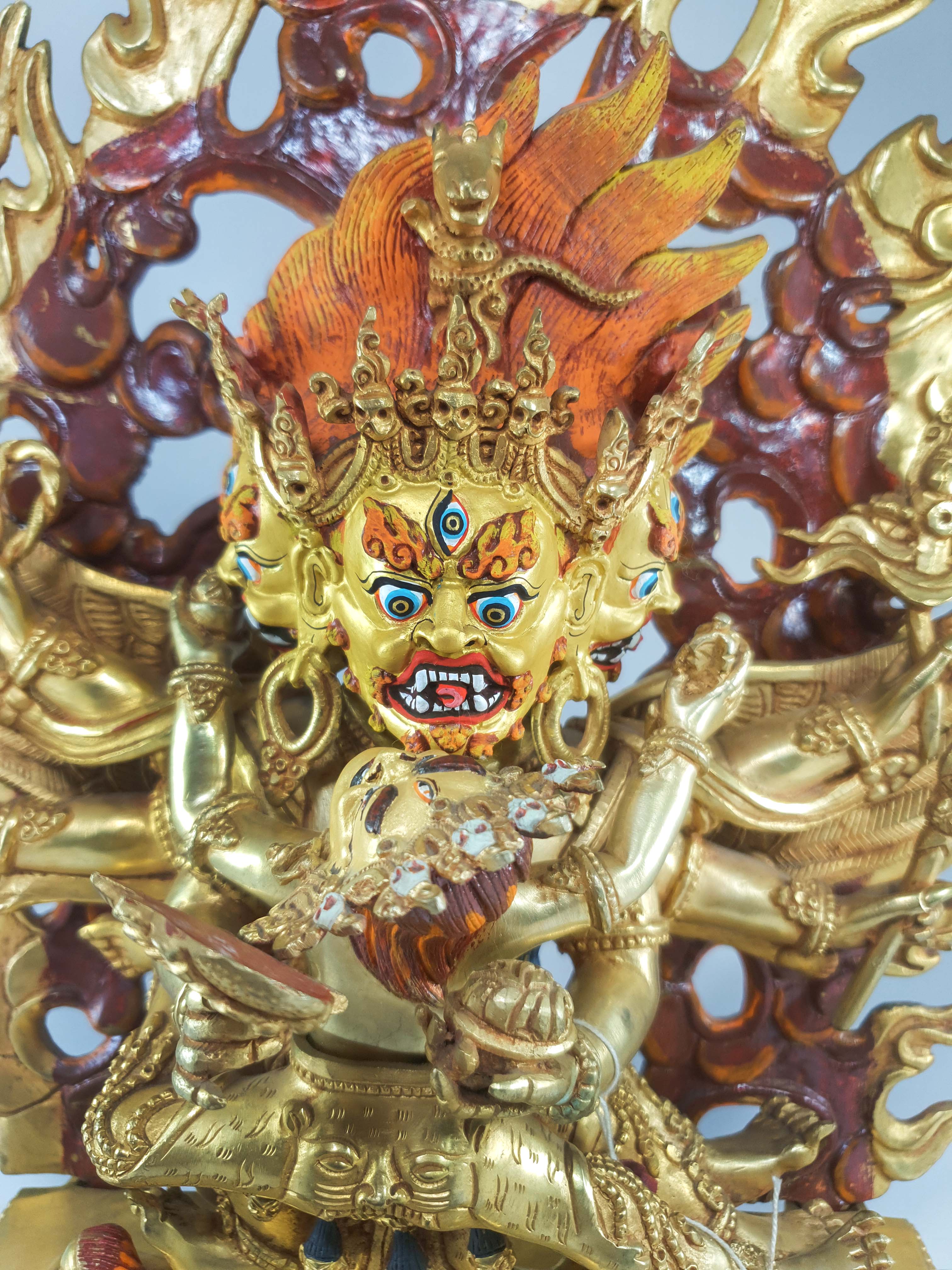 Buddhist Statue Of Hayagriva - Heruka, full Fire Gold Plated, painted Face
