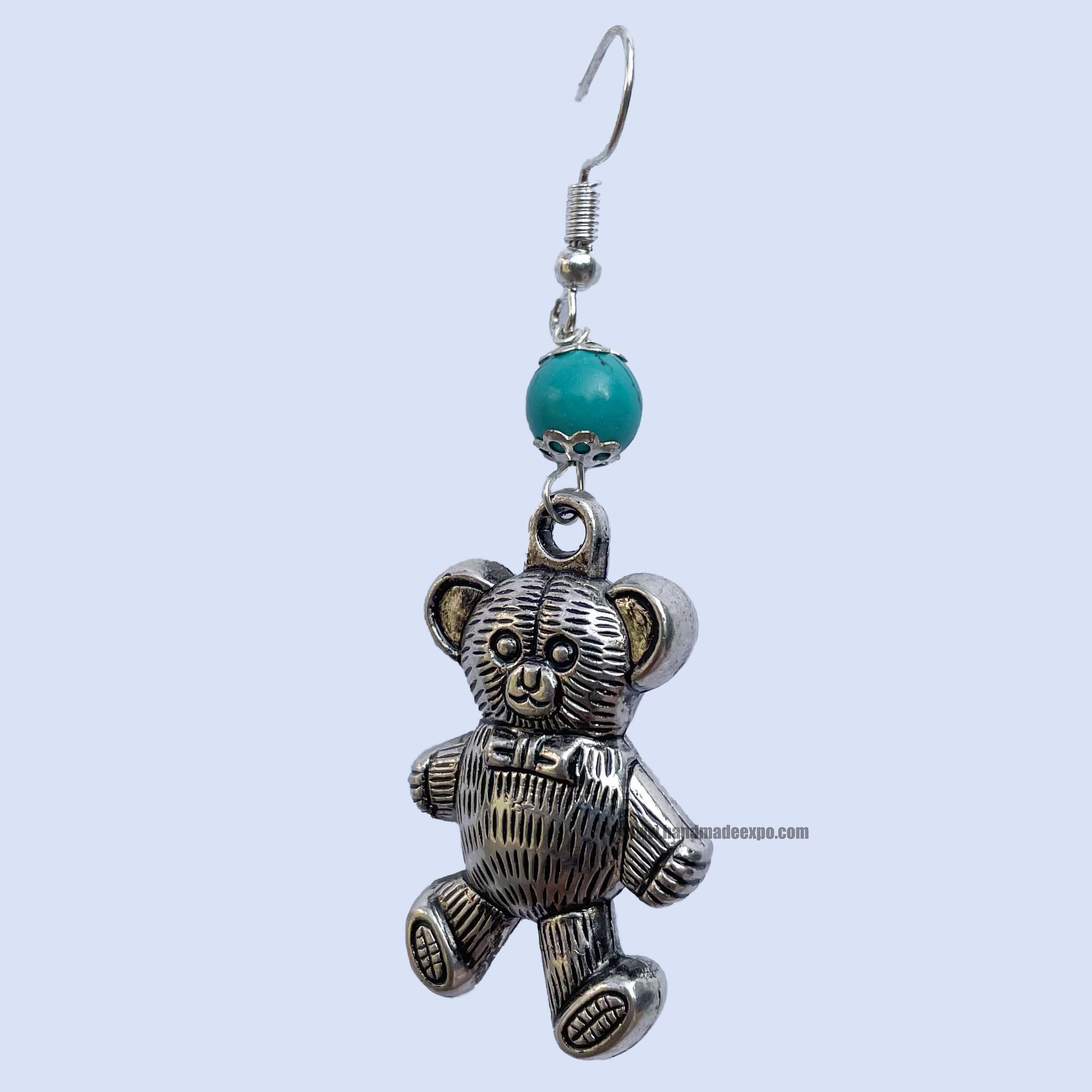 Metal Earring teddy Bear Design, With Stone