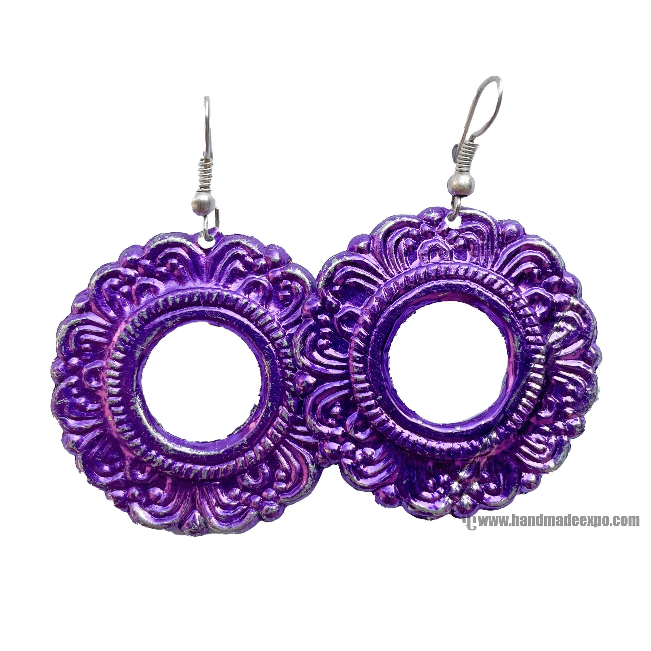 Metal Earring flower Design, With Whole Purple
