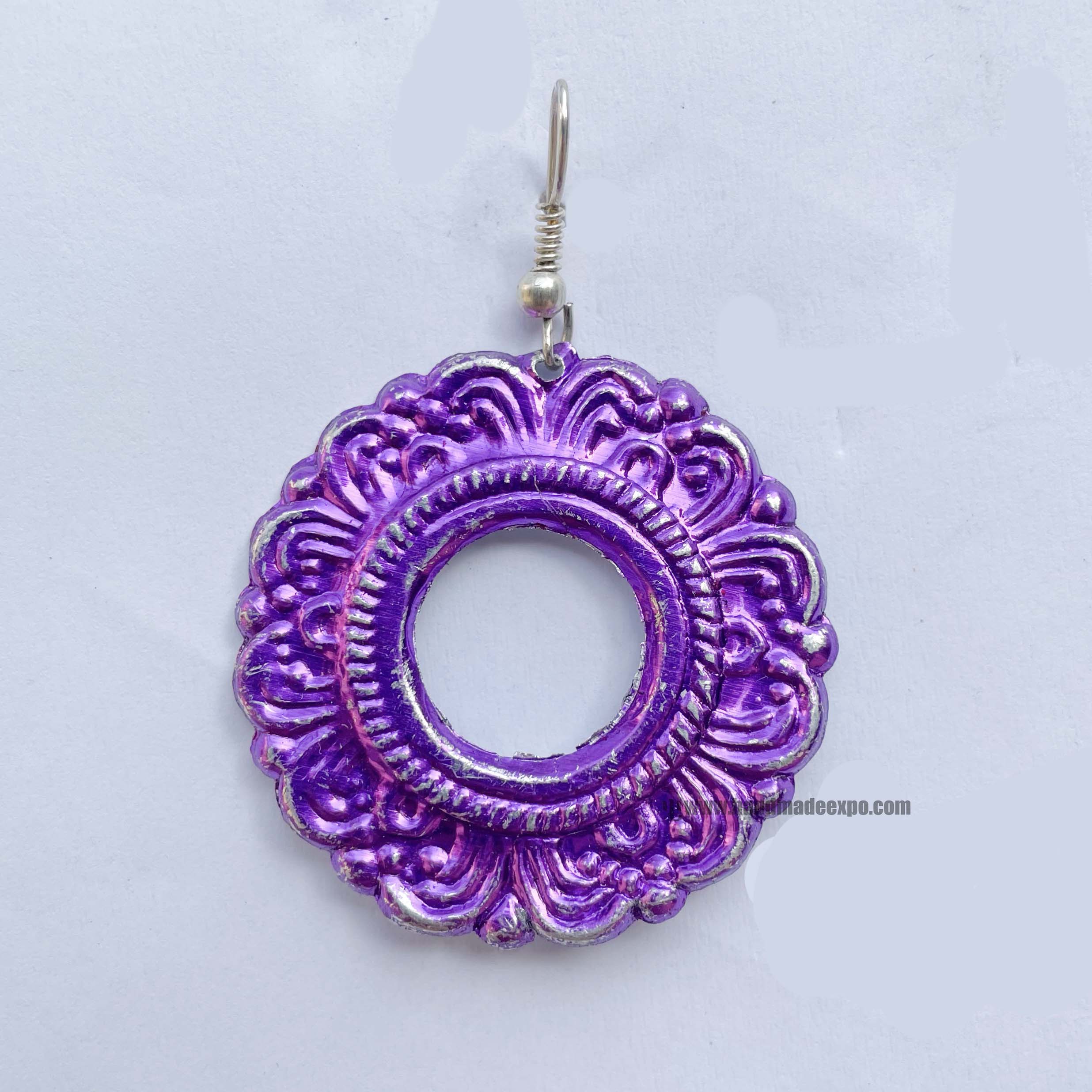 Metal Earring flower Design, With Whole Purple