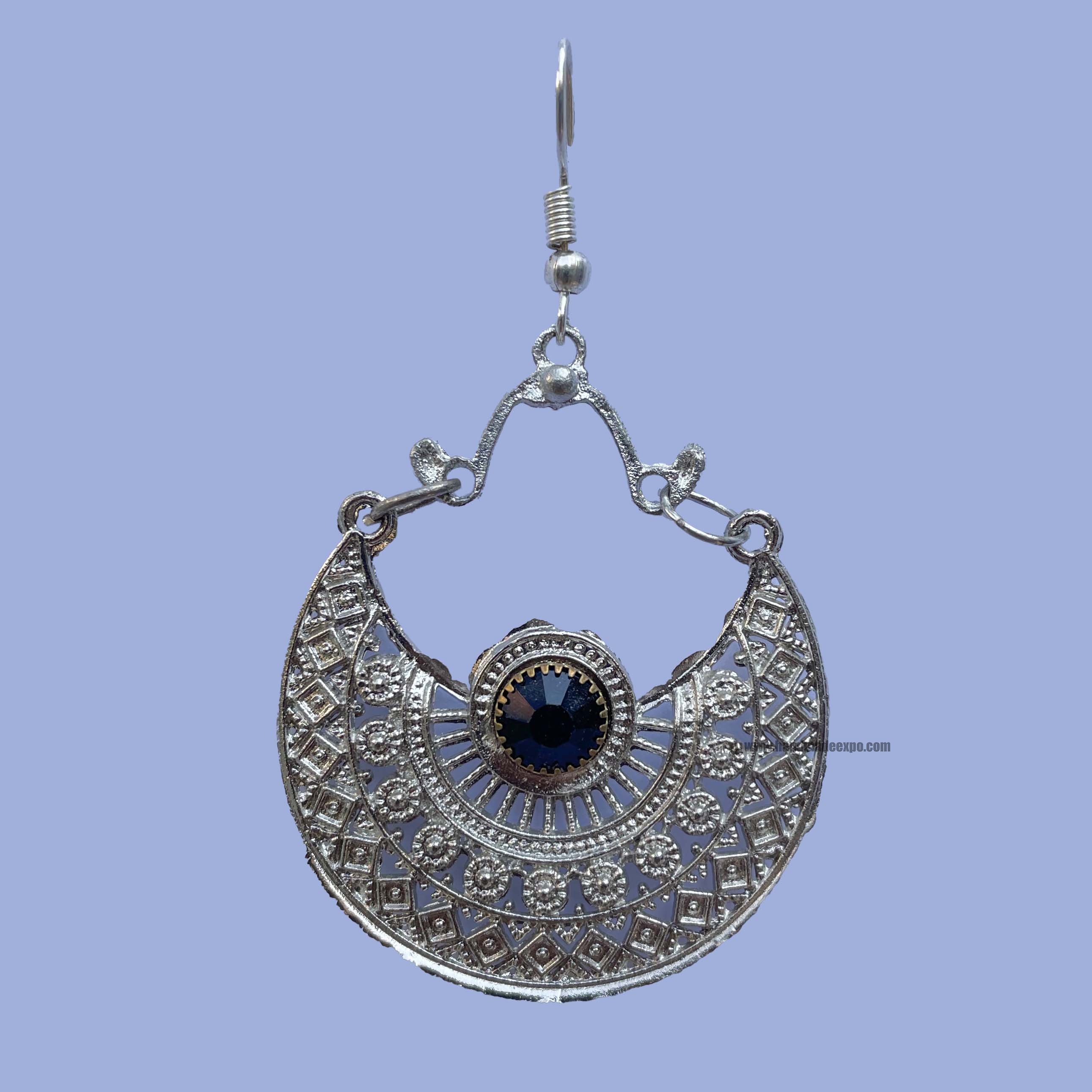Metal Earring -stone On Centre, Silver Plated, metal