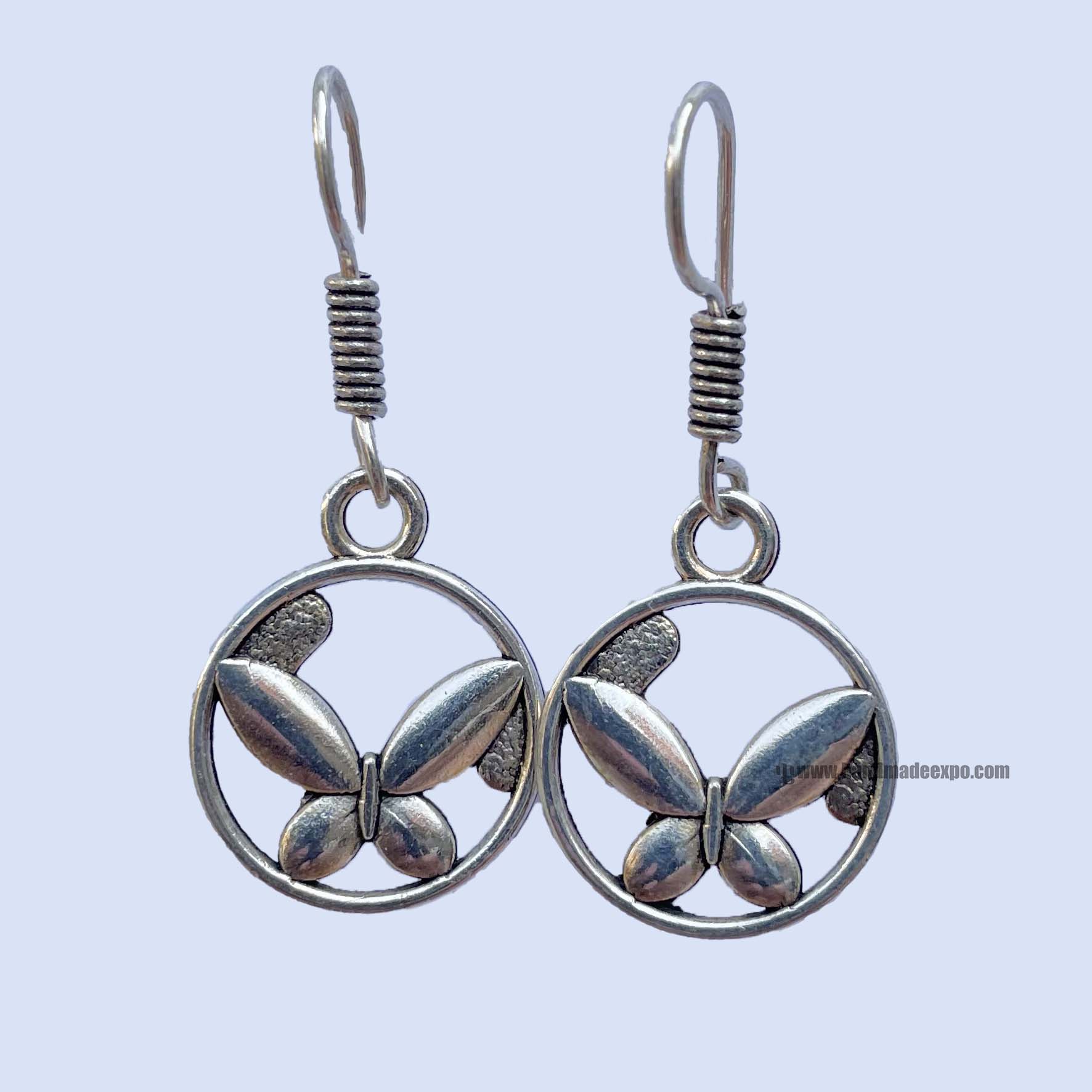 Metal Earring round With Butterfly Design