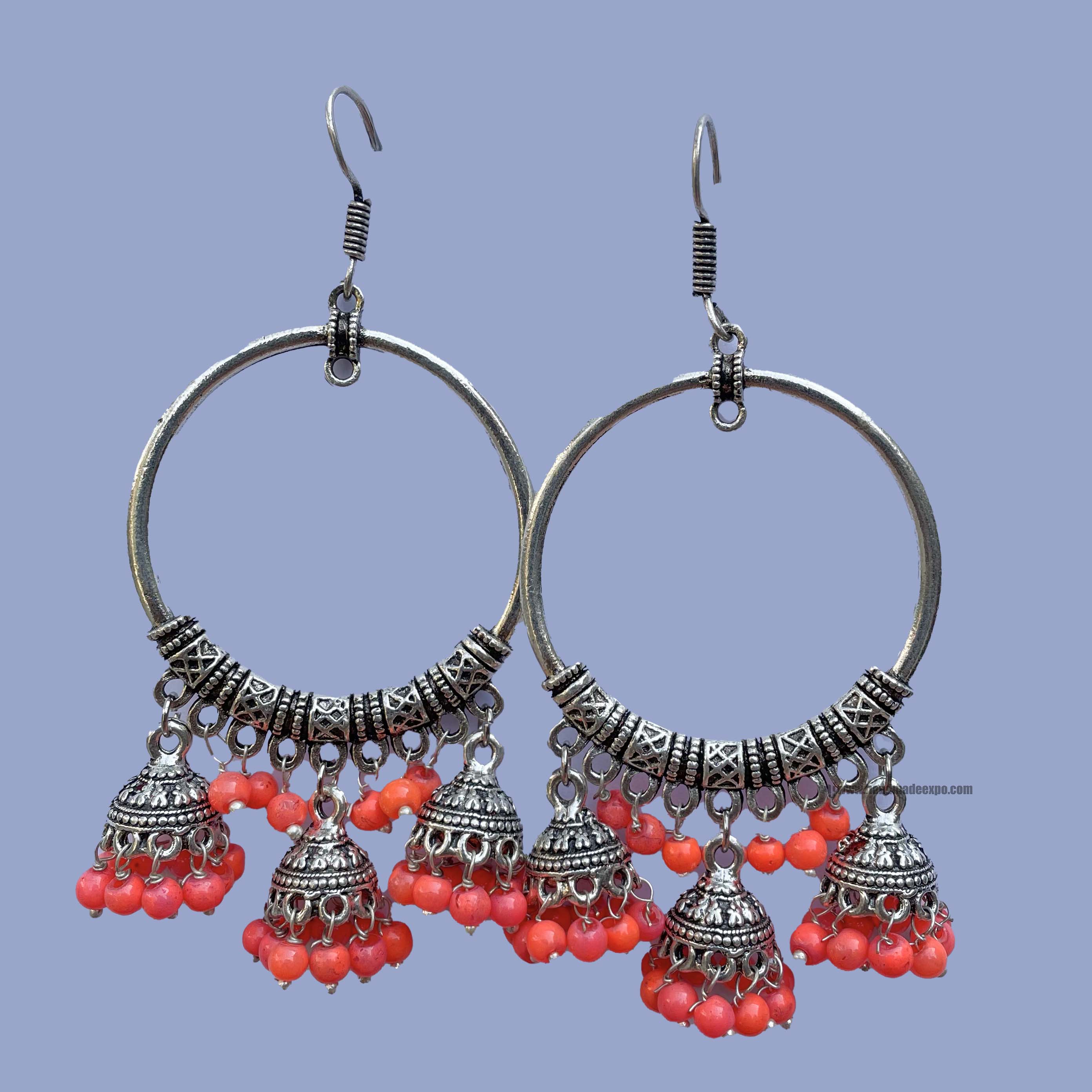 Metal Earring round Shape, Red