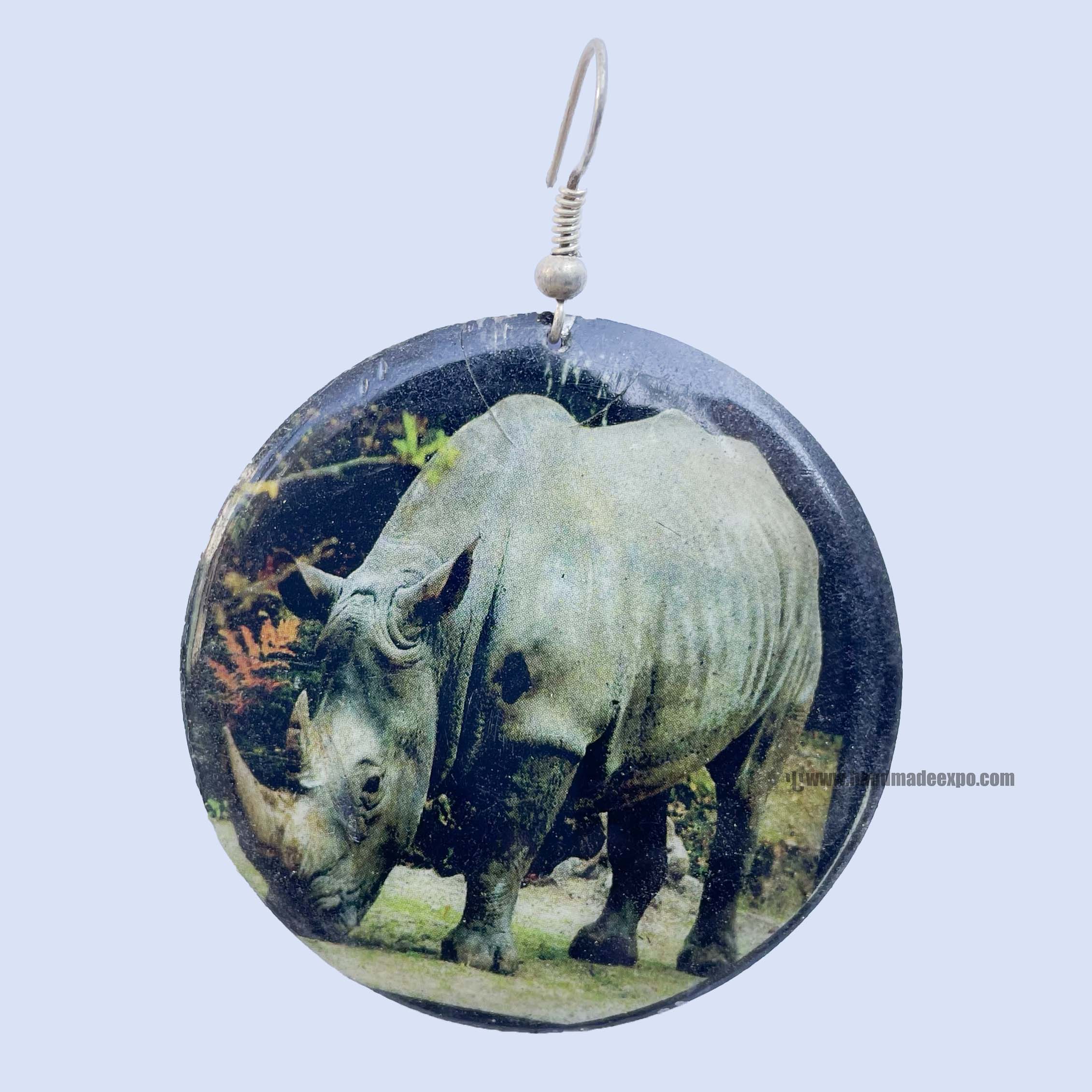 Metal Earrings rhino Printed