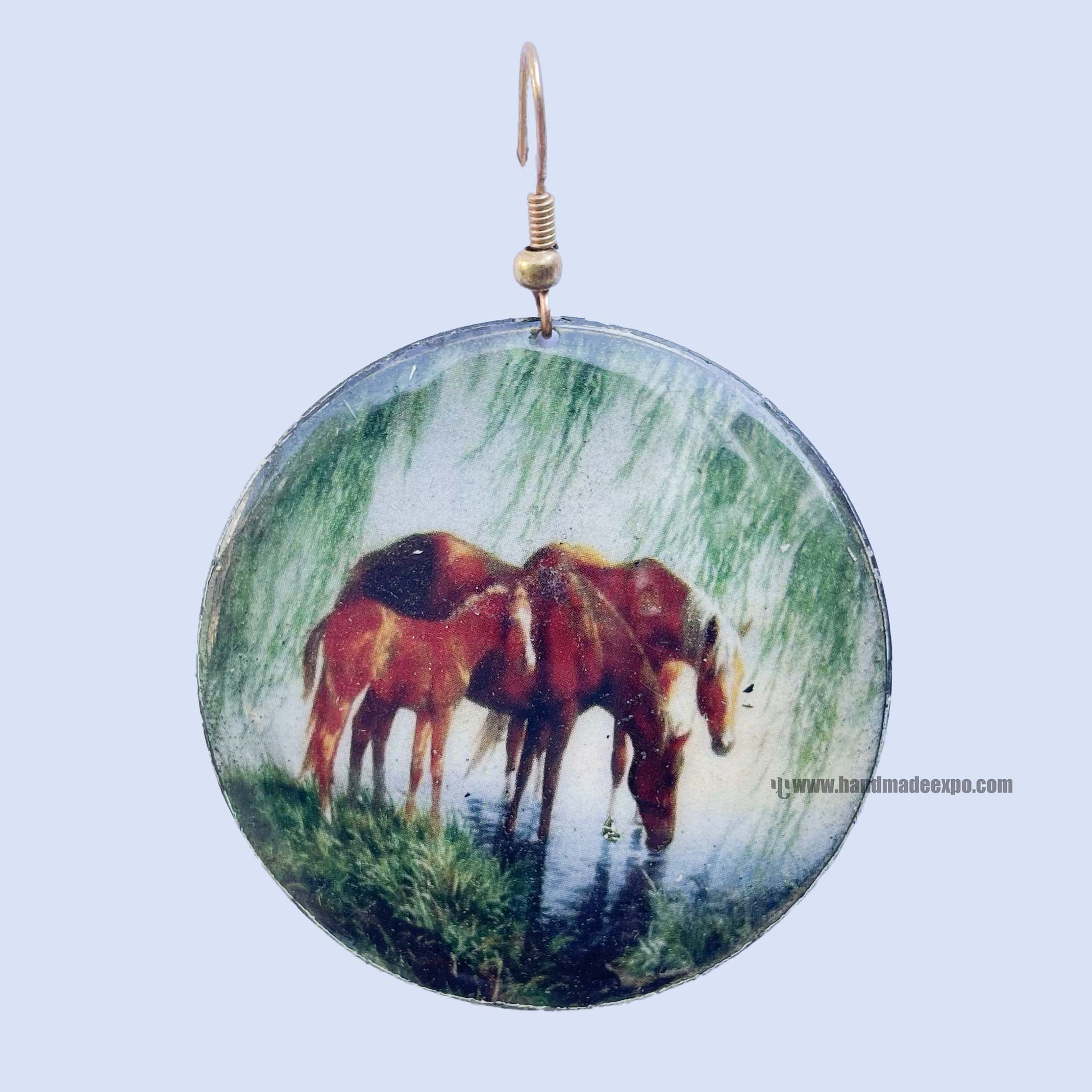 Metal Earrings horse Printed