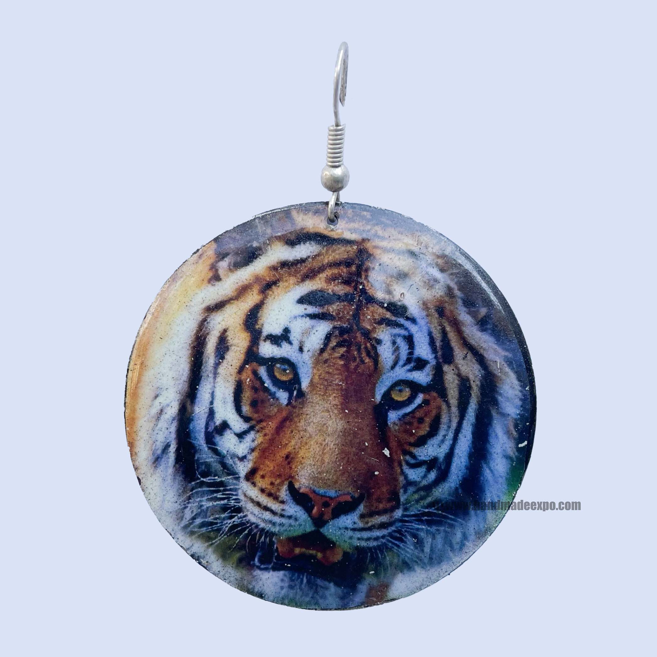 Metal Earrings tiger Face Printed