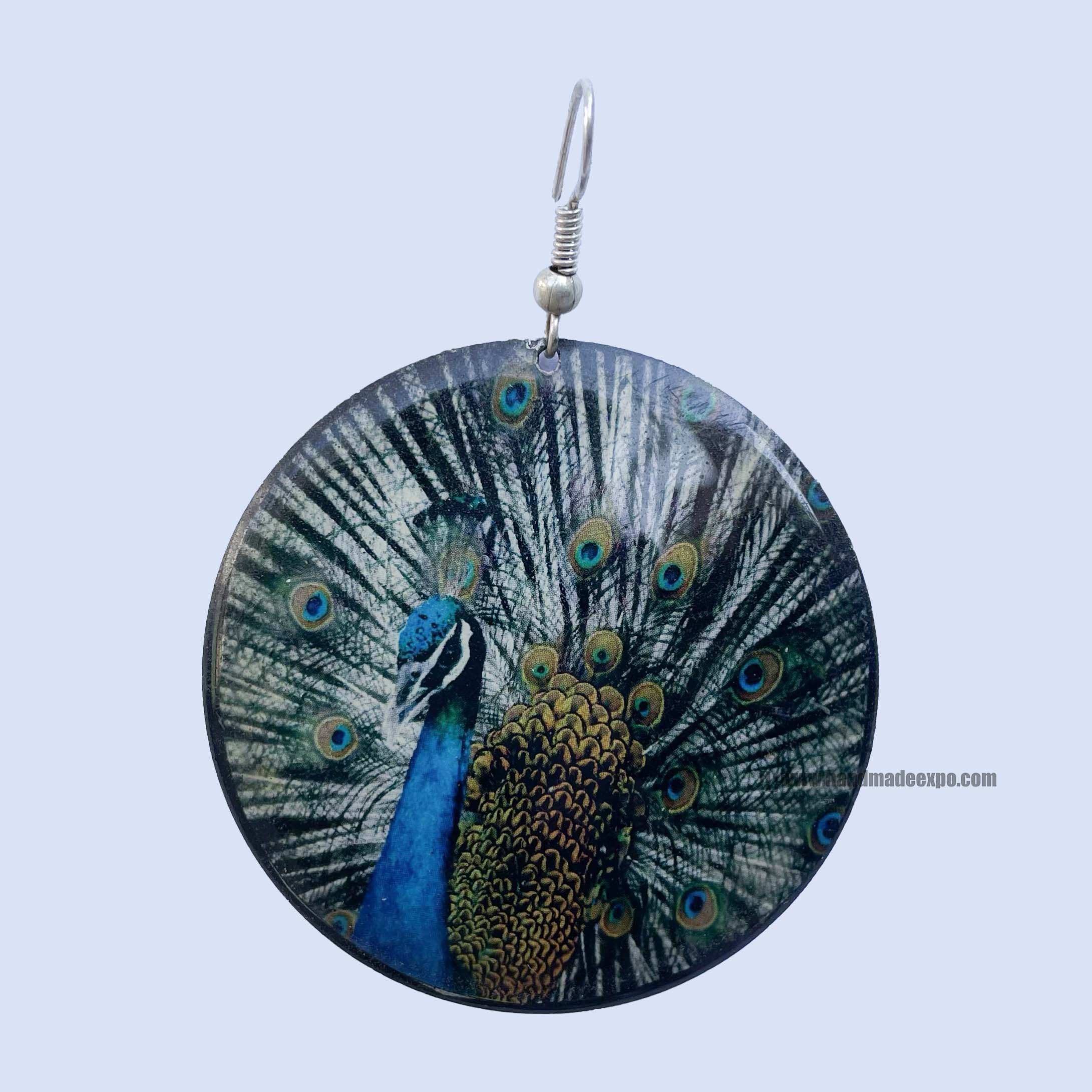 Metal Earrings peacock Printed